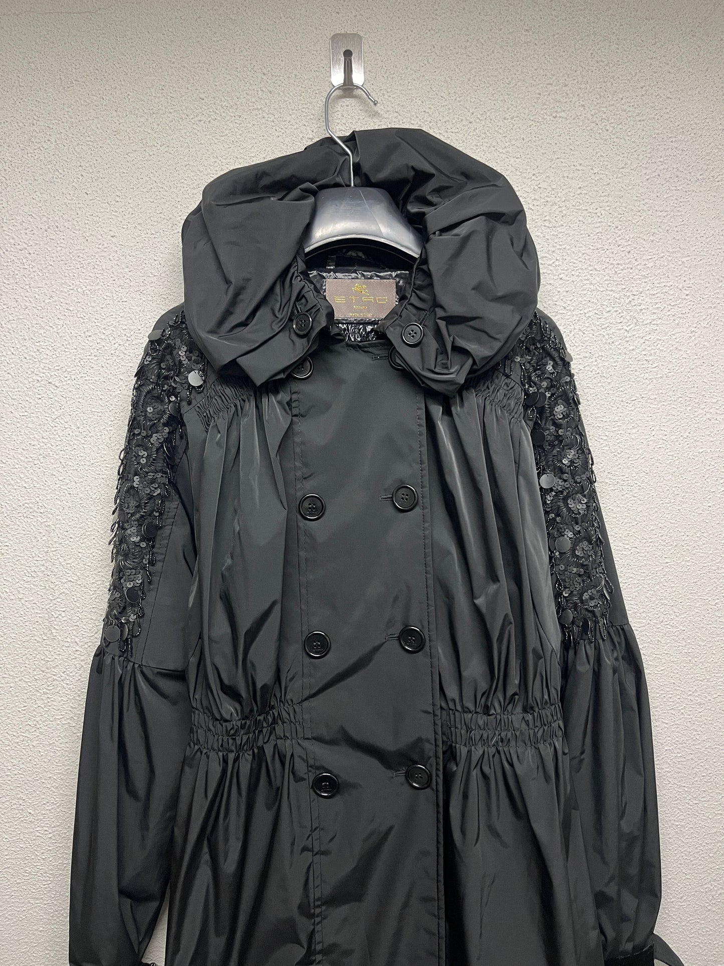 ETRO parka coat with beading details and puffed collar (M)