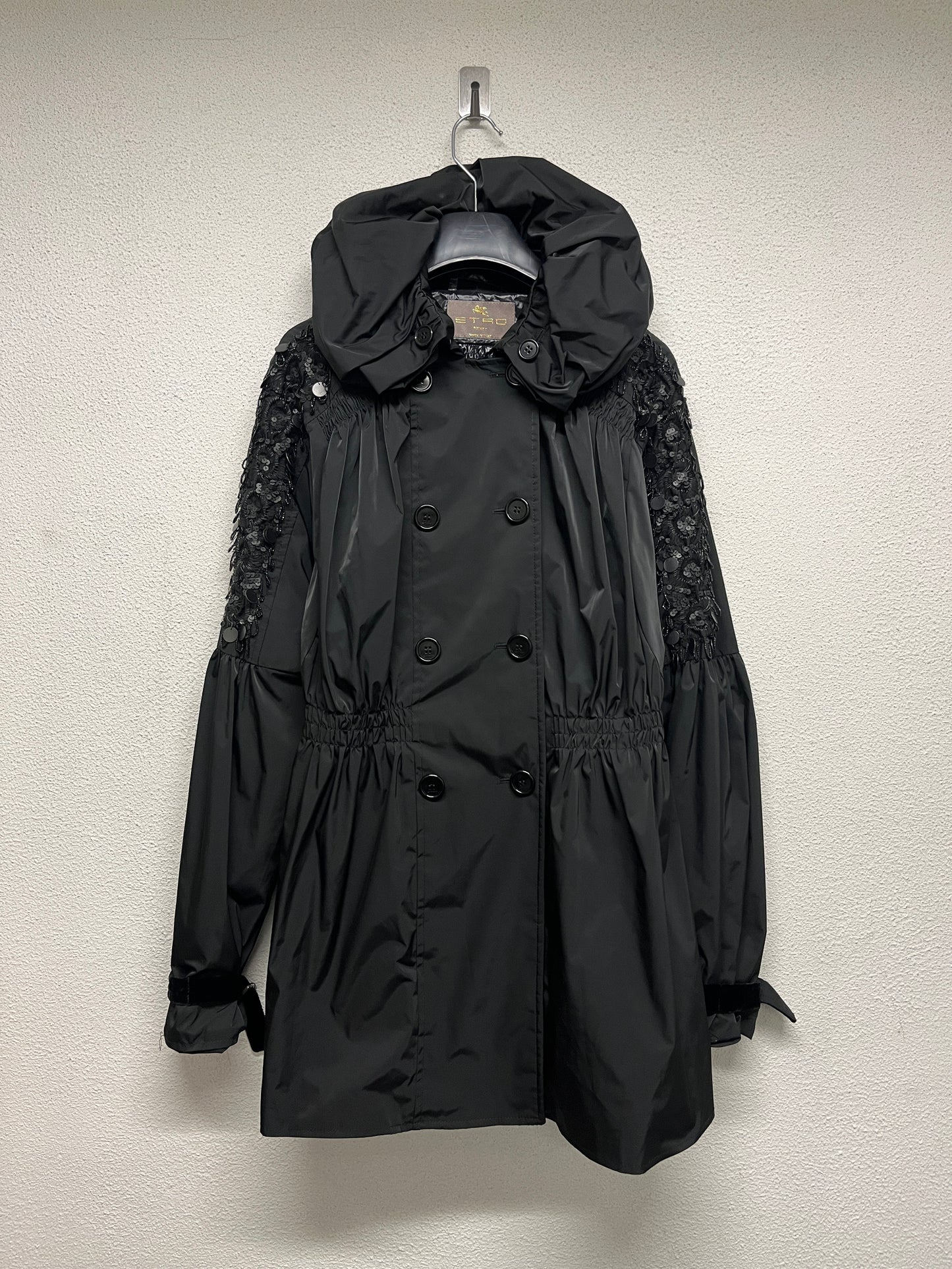 ETRO parka coat with beading details and puffed collar (M)