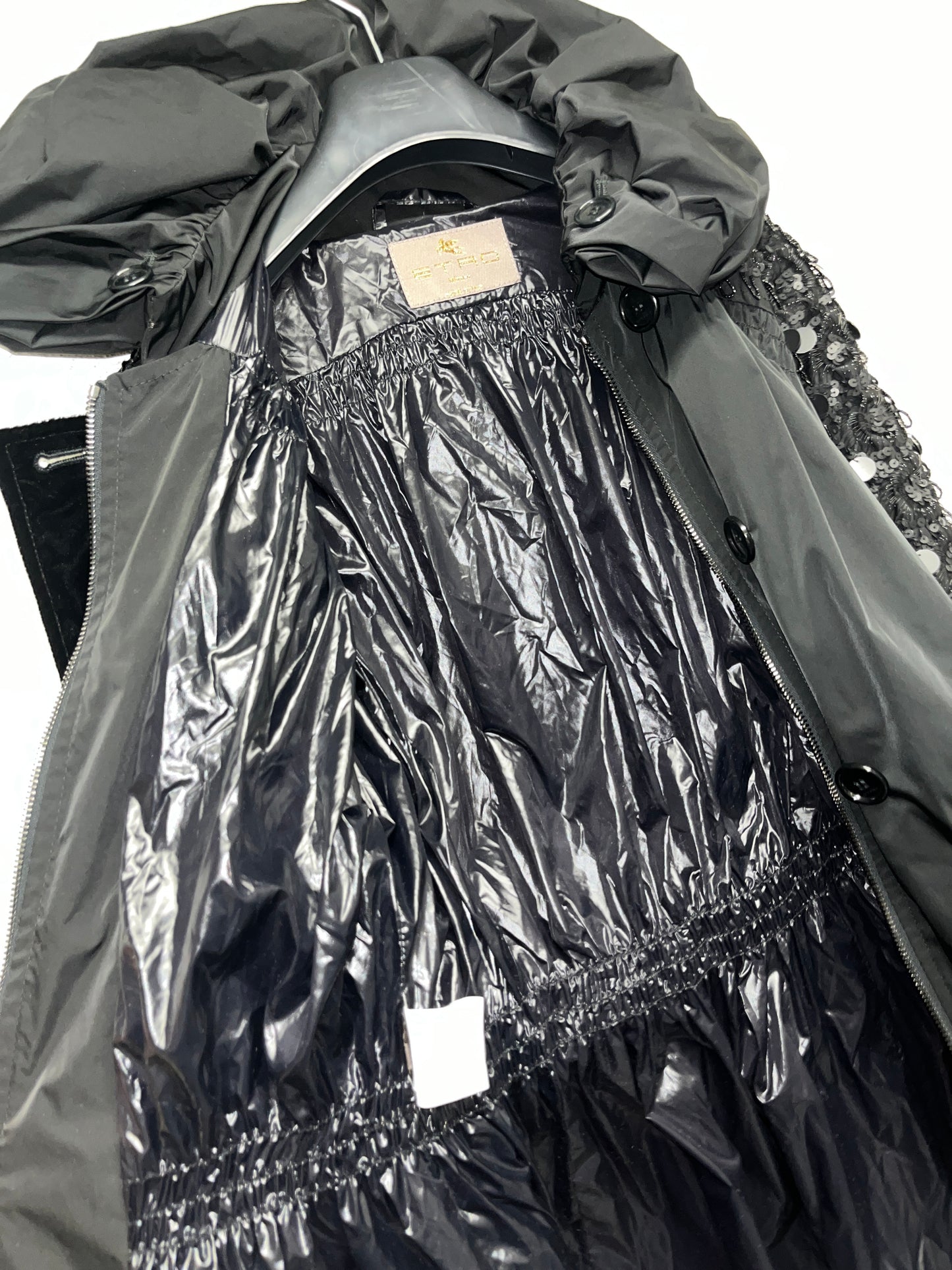 ETRO parka coat with beading details and puffed collar (M)