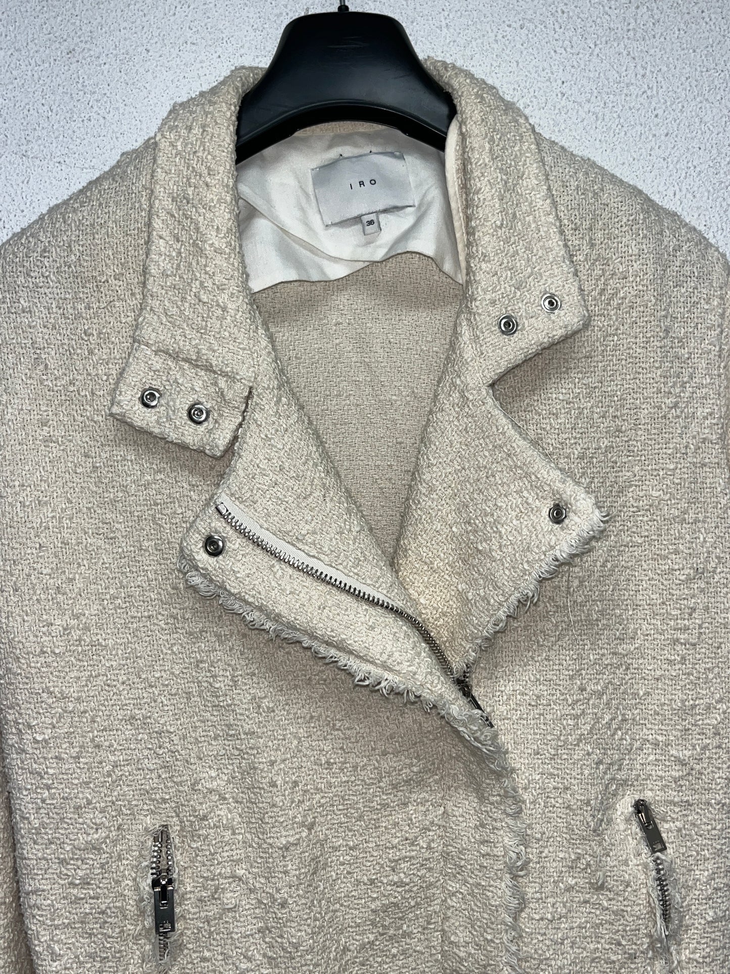 IRO tweed asymmetrical distressed zip-up biker jacket (S)