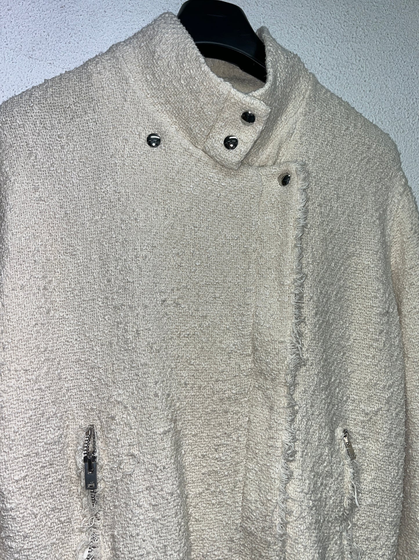 IRO tweed asymmetrical distressed zip-up biker jacket (S)