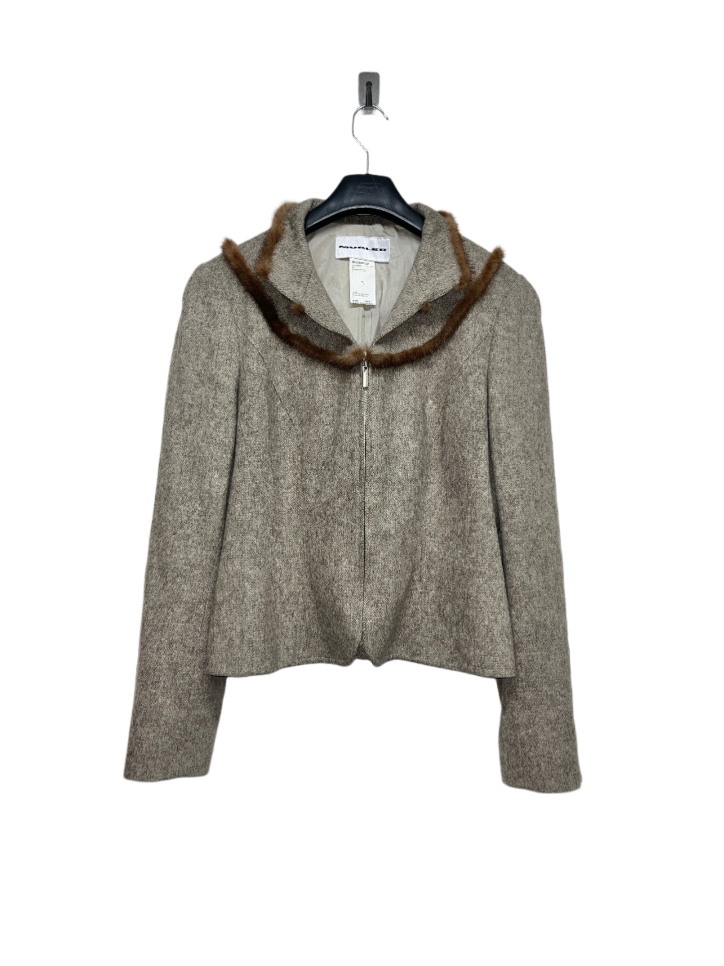 MUGLER wool zip-up blazer with fur collar (M)