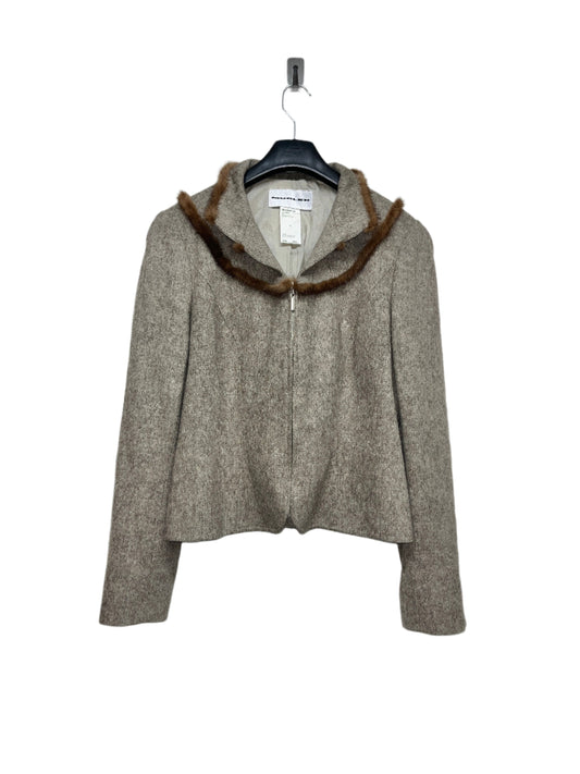 MUGLER wool zip-up blazer with fur collar (M)