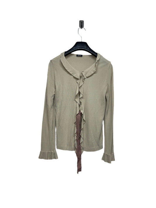 JIL SANDER beige-grey ruffled stretchy tied cardigan (S)