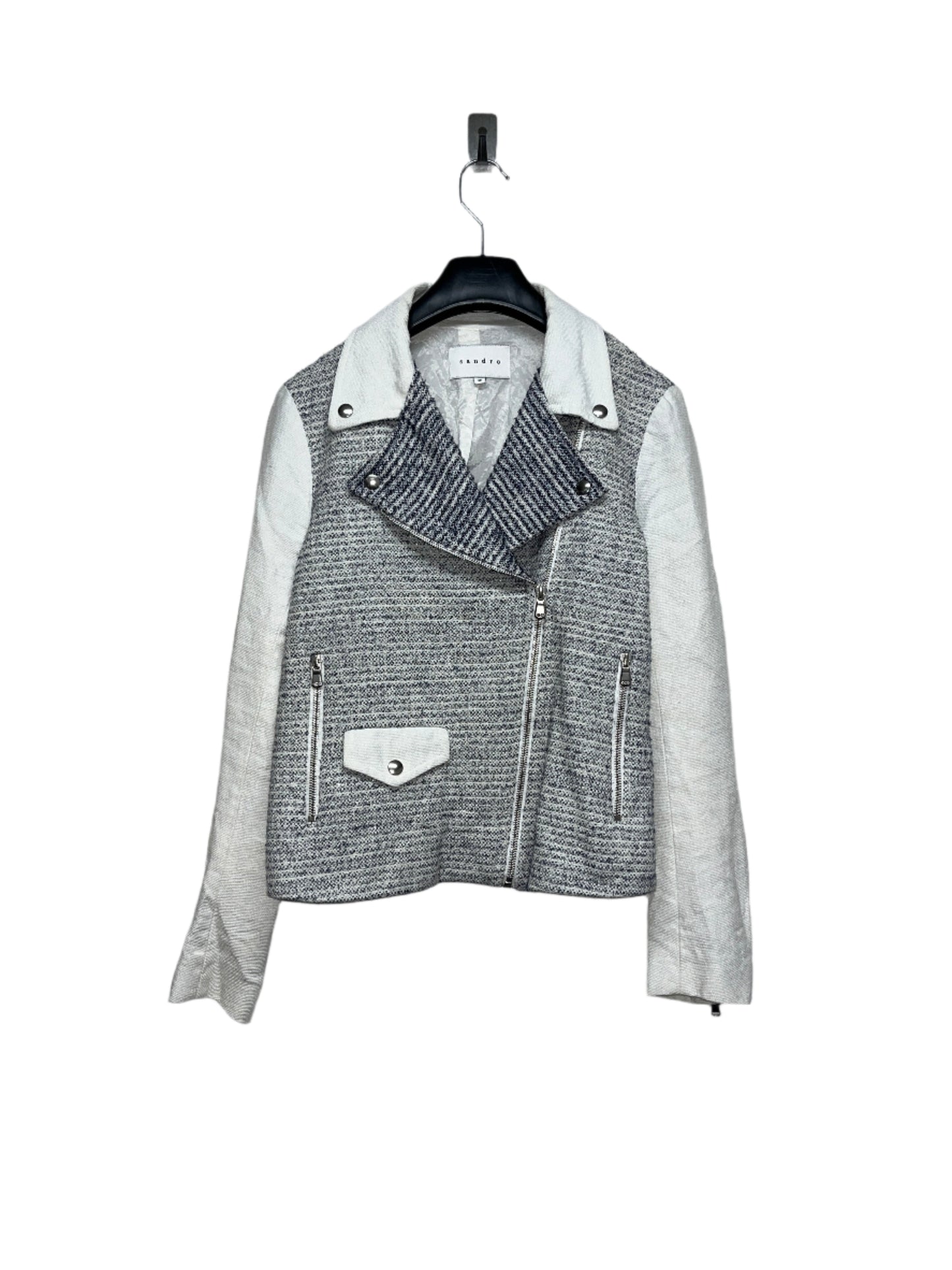 SANDRO biker tweed asymmetrical jacket (M)