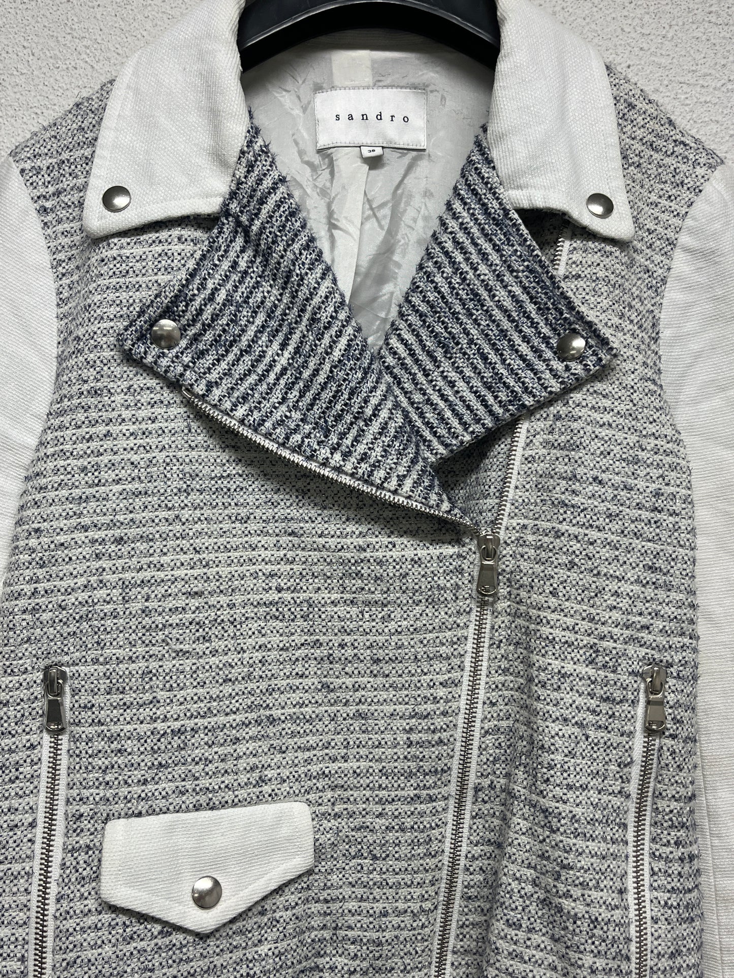 SANDRO biker tweed asymmetrical jacket (M)
