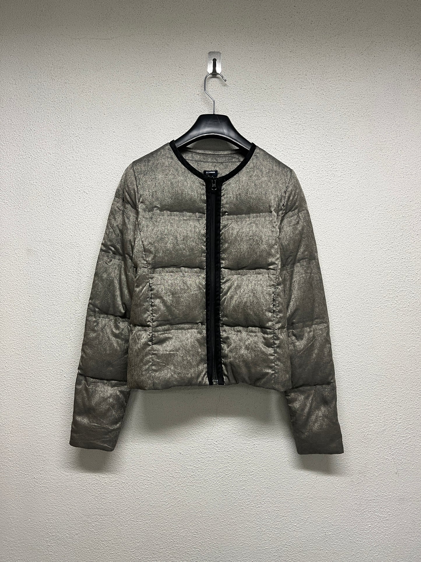 JIL SANDER metallic grey puffer jacket (XS)