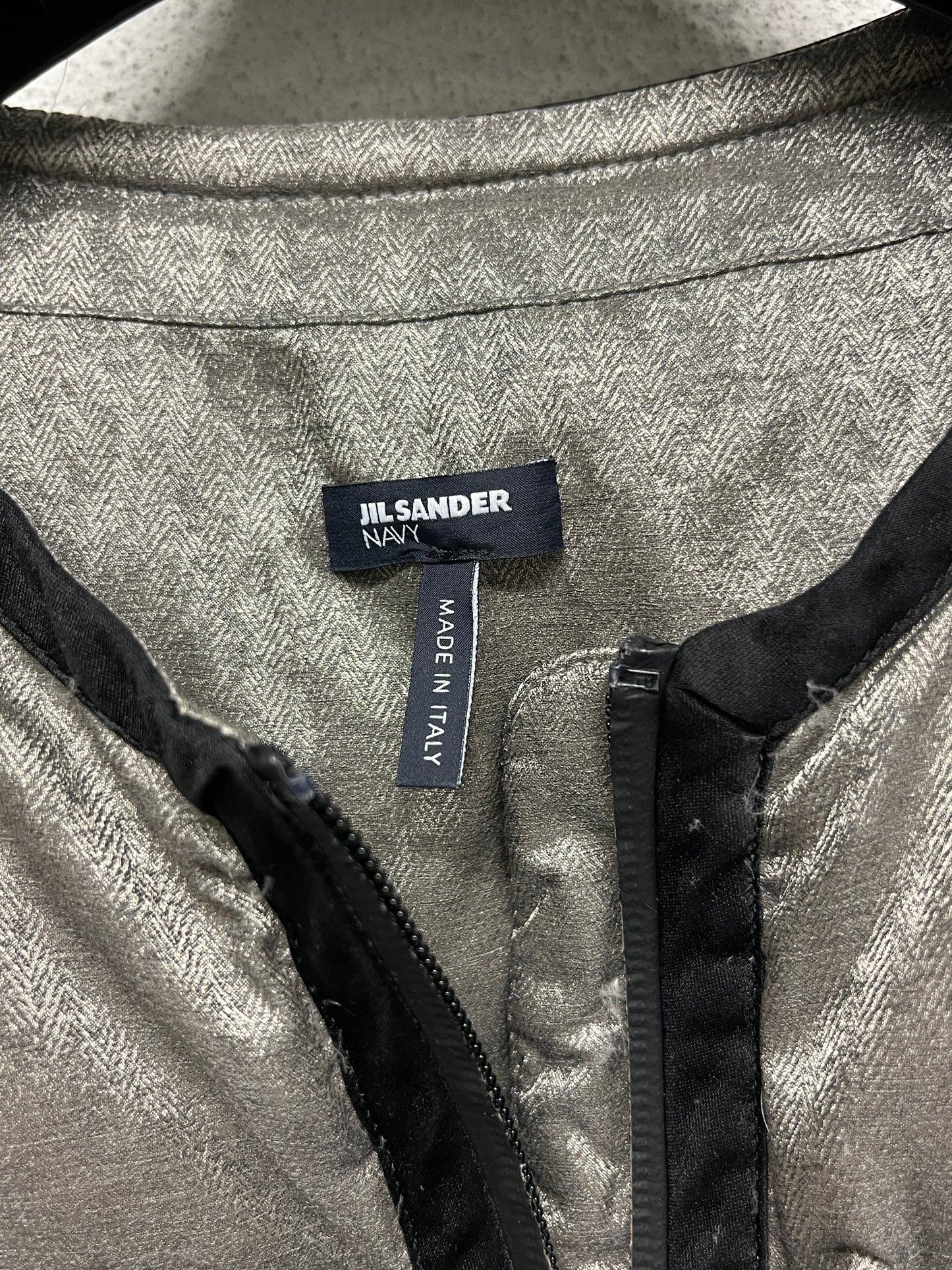 JIL SANDER metallic grey puffer jacket (XS)