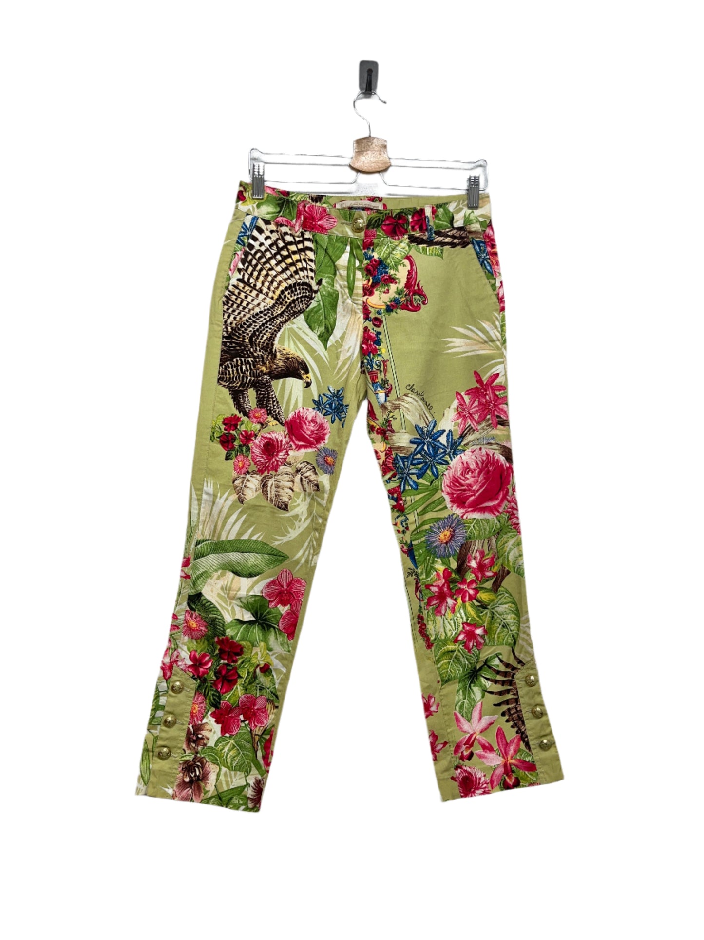 ROBERTO CAVALLI tropical pattern trousers with golden details (M)