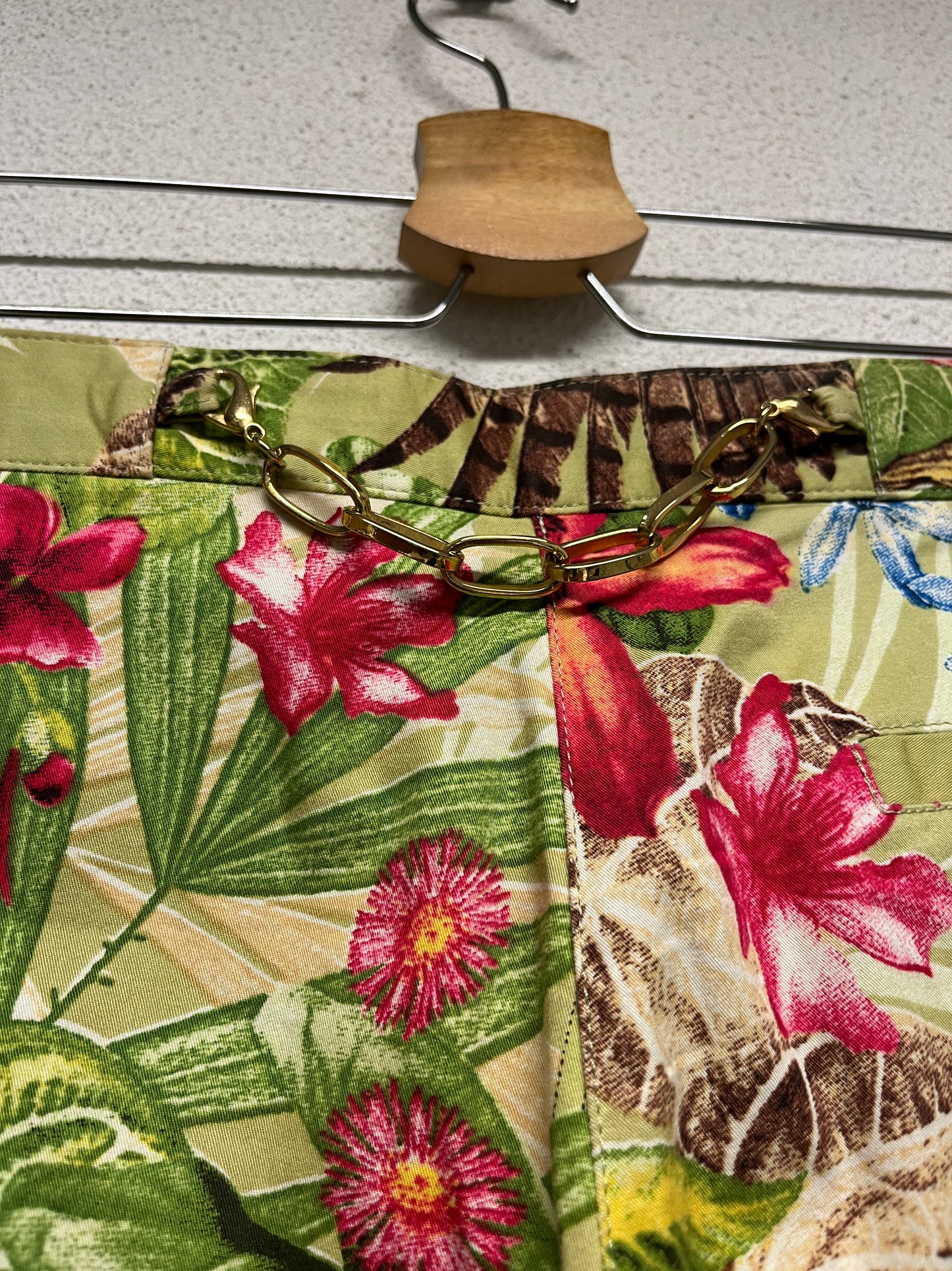 ROBERTO CAVALLI tropical pattern trousers with golden details (M)