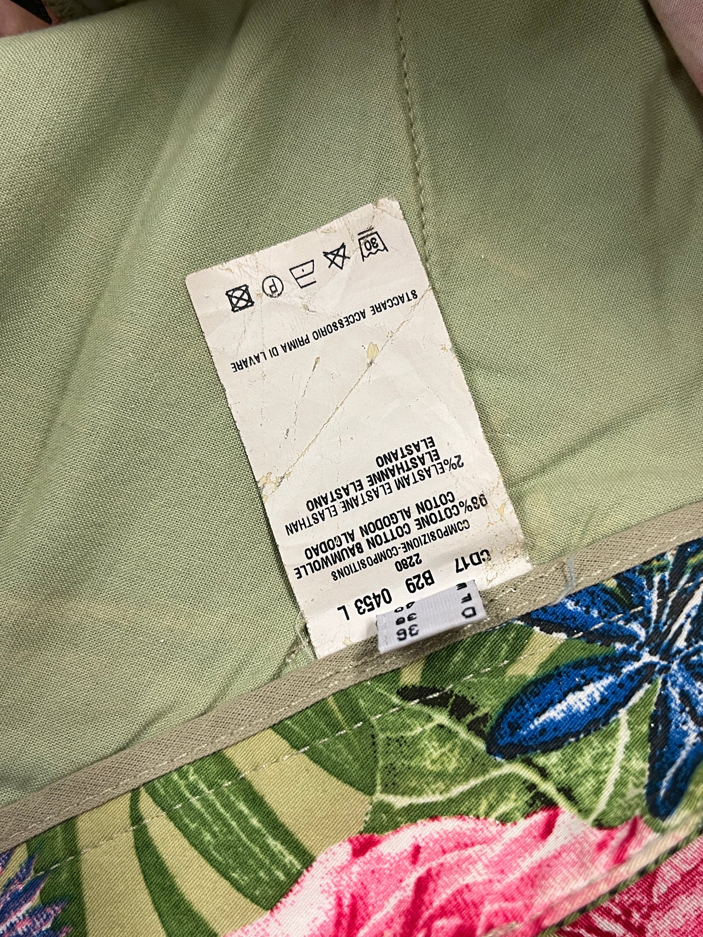 ROBERTO CAVALLI tropical pattern trousers with golden details (M)