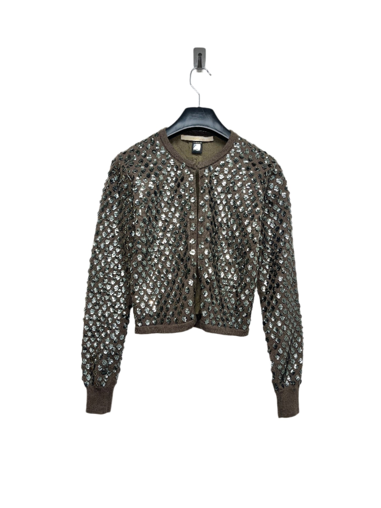 ROBERTO CAVALLI Class cavalli wool sequin khaki cropped cardigan (XS)