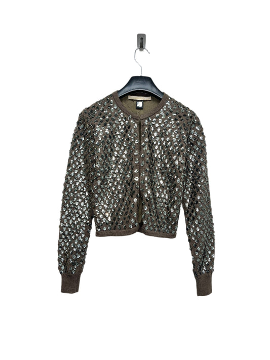 ROBERTO CAVALLI Class cavalli wool sequin khaki cropped cardigan (XS)
