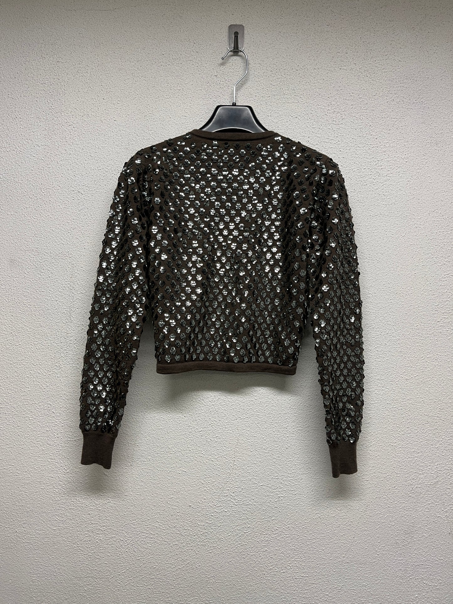ROBERTO CAVALLI Class cavalli wool sequin khaki cropped cardigan (XS)