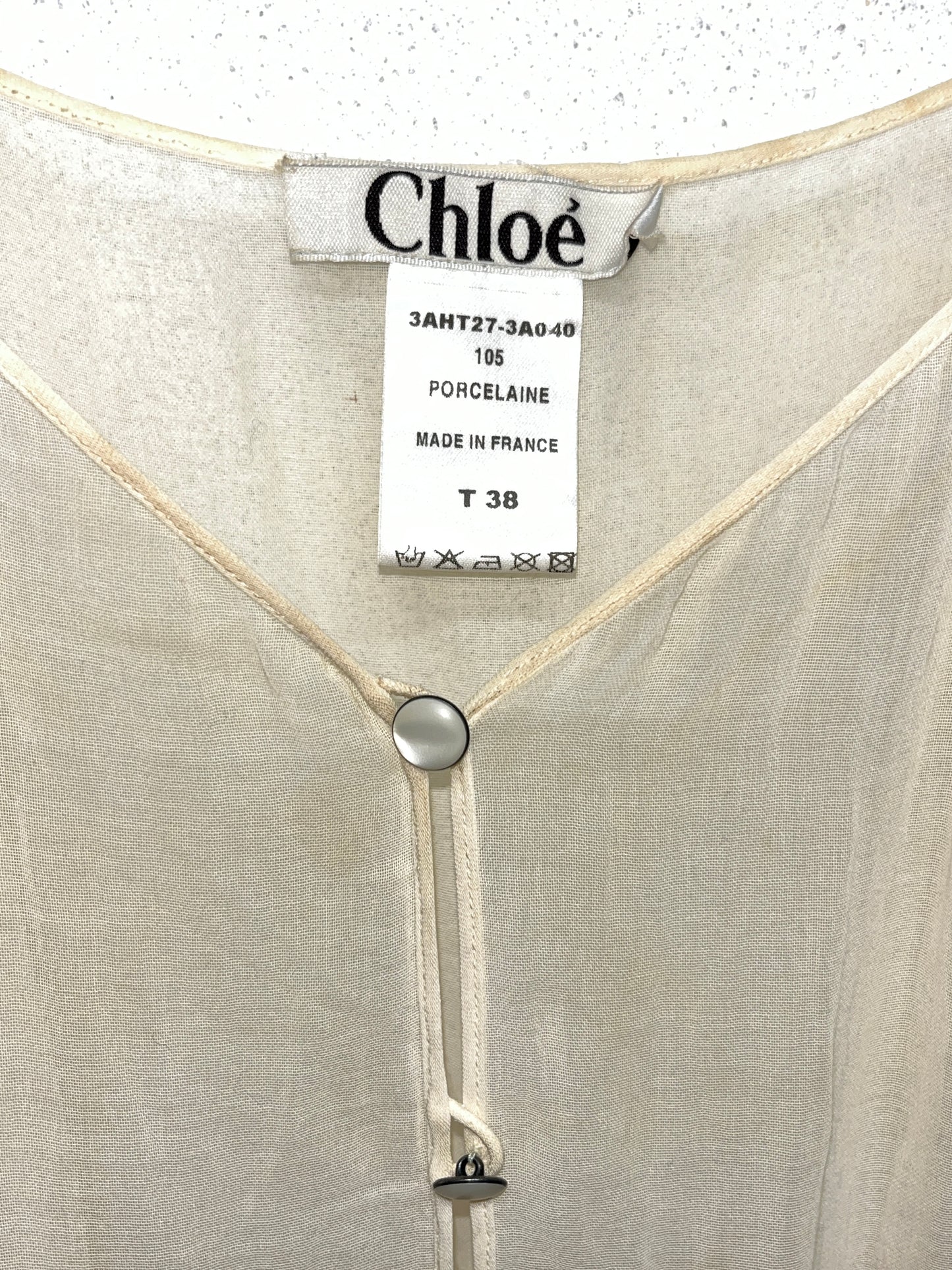 CHLOÉ “porcelaine” cotton sheer button-up top (M)