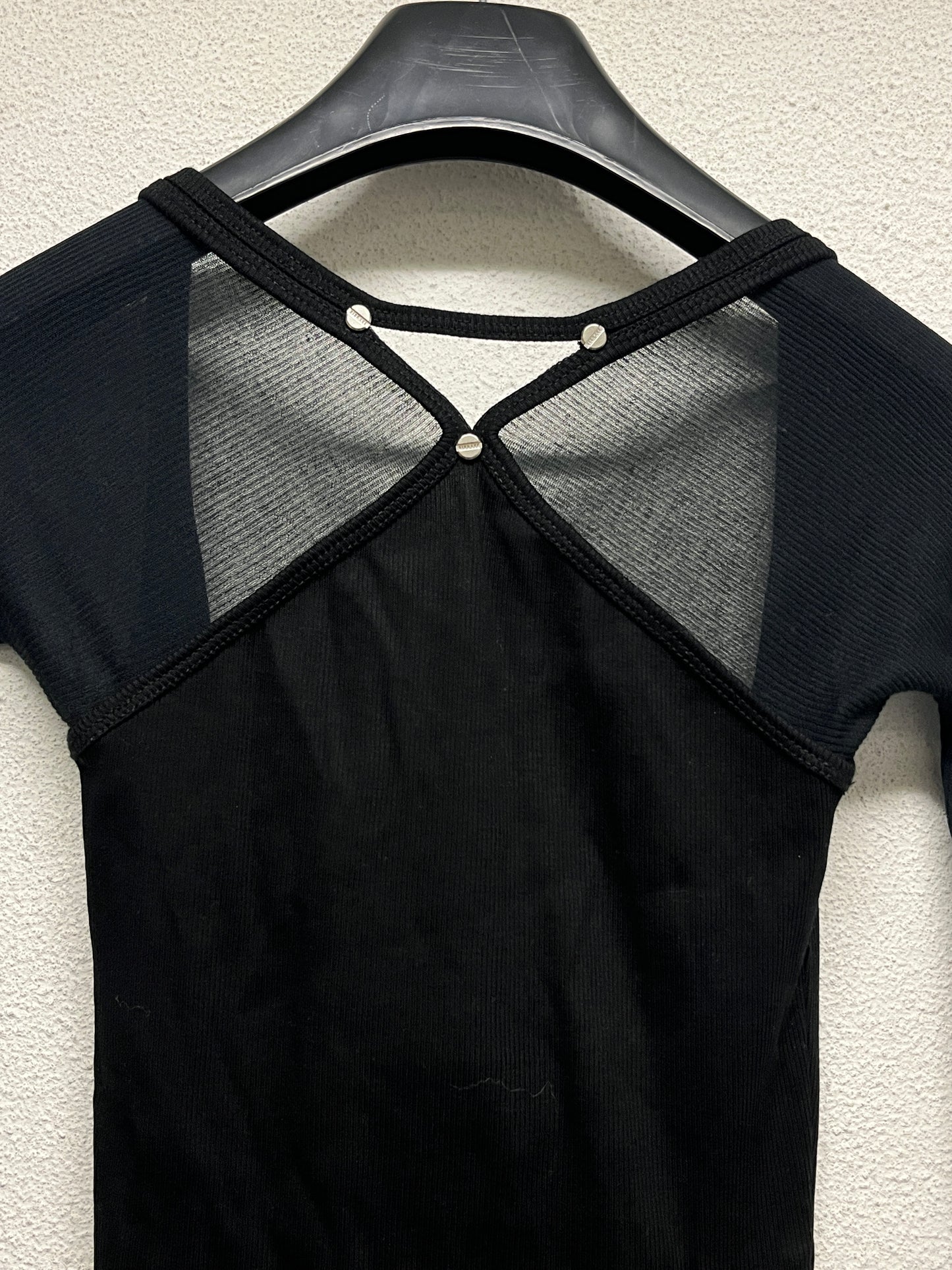 DION LEE sheer ribbed top with chest cut-out and open back (XXS)