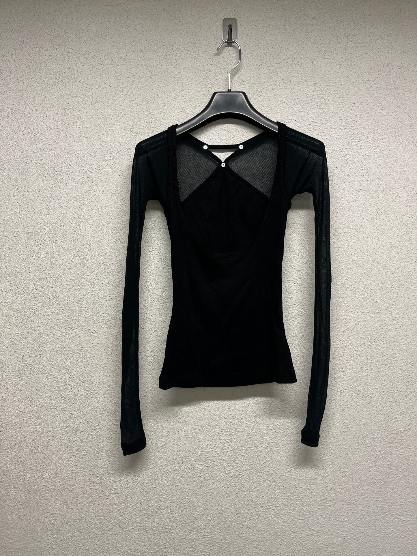 DION LEE sheer ribbed top with chest cut-out and open back (XXS)