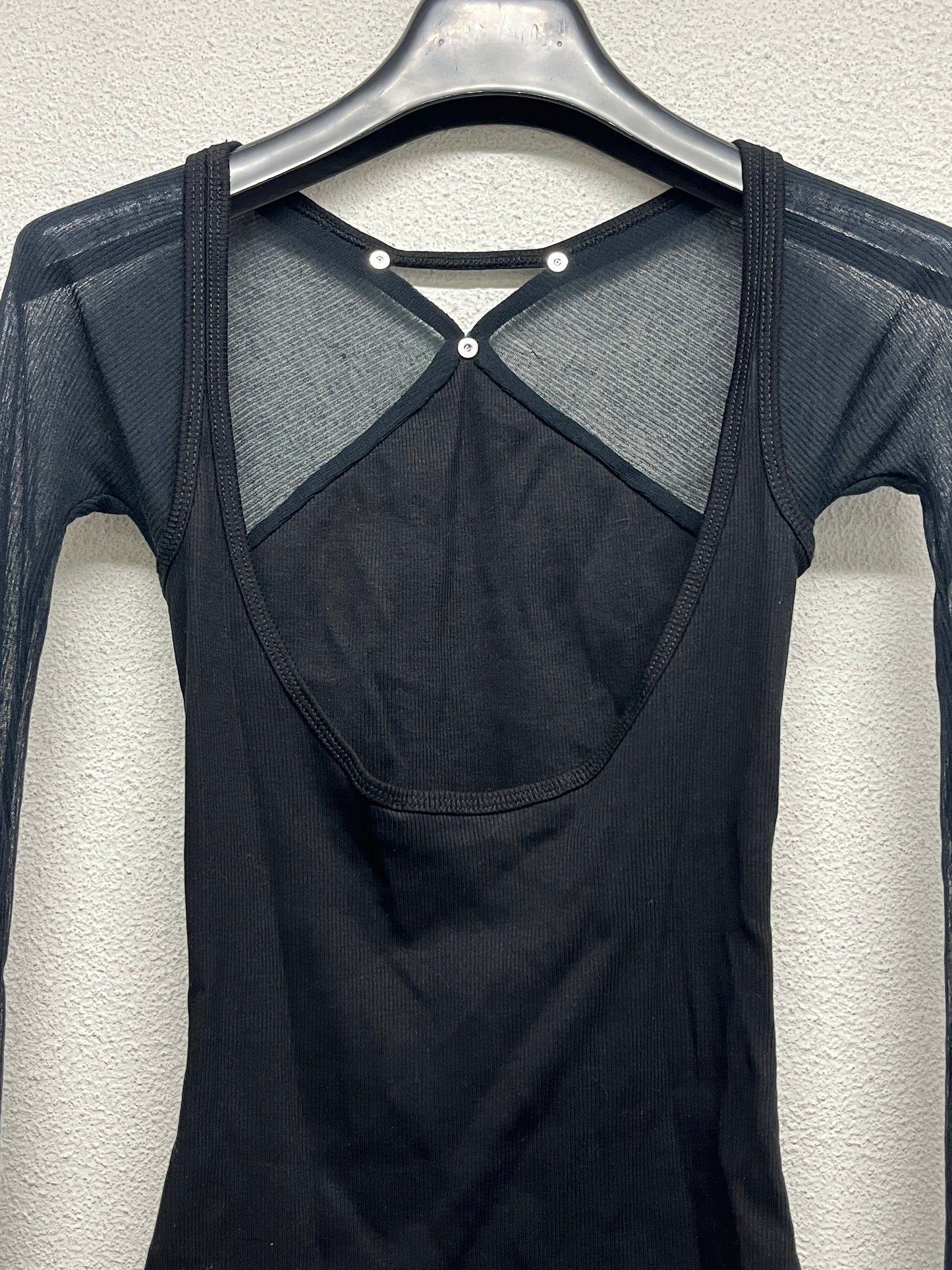 DION LEE sheer ribbed top with chest cut-out and open back (XXS)