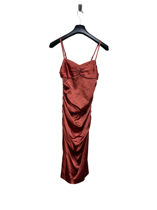 ROBERTO CAVALLI acetate shiny Burgundy ruffled quilted strap midi dress (M)