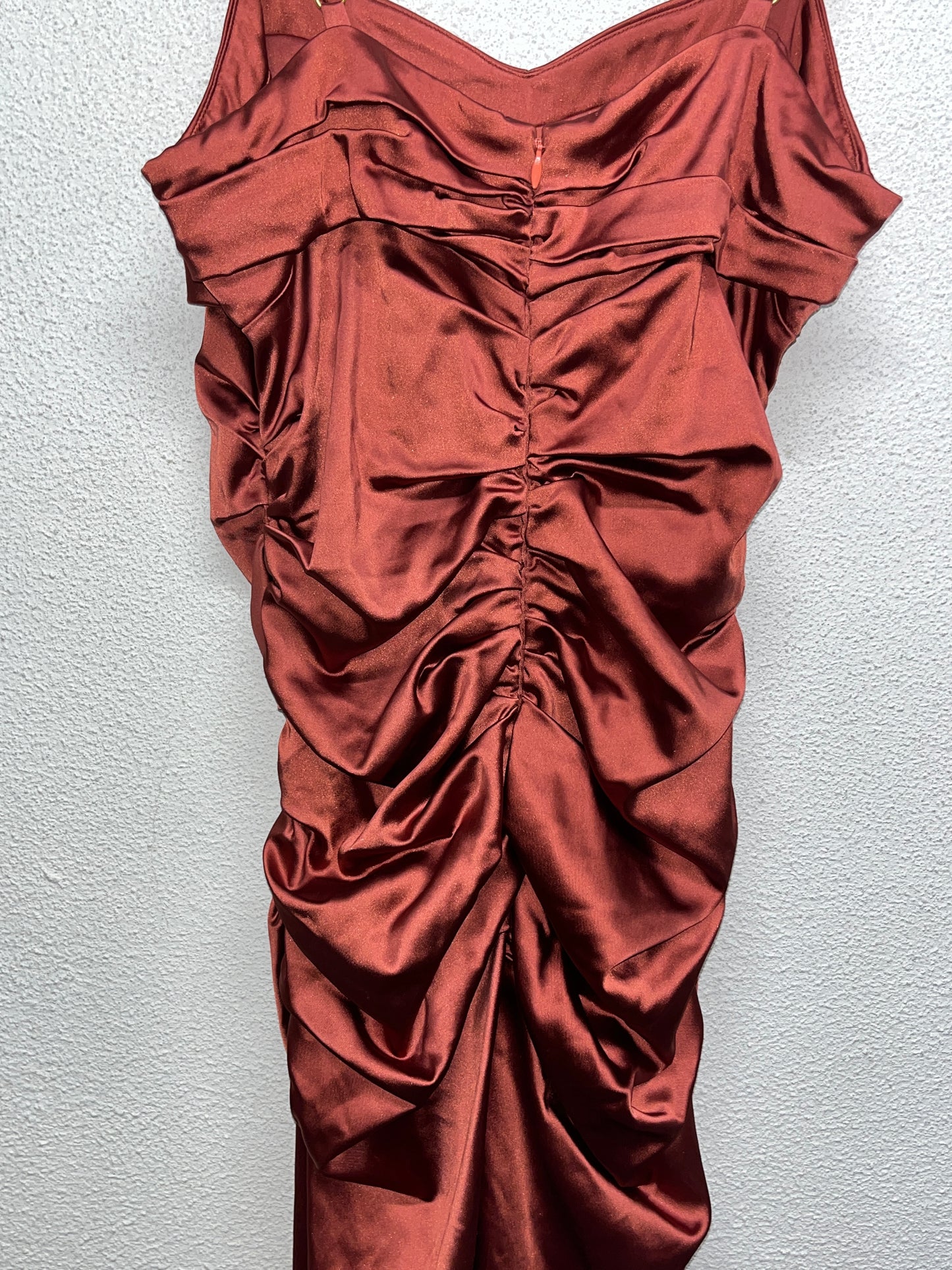 ROBERTO CAVALLI acetate shiny Burgundy ruffled quilted strap midi dress (M)