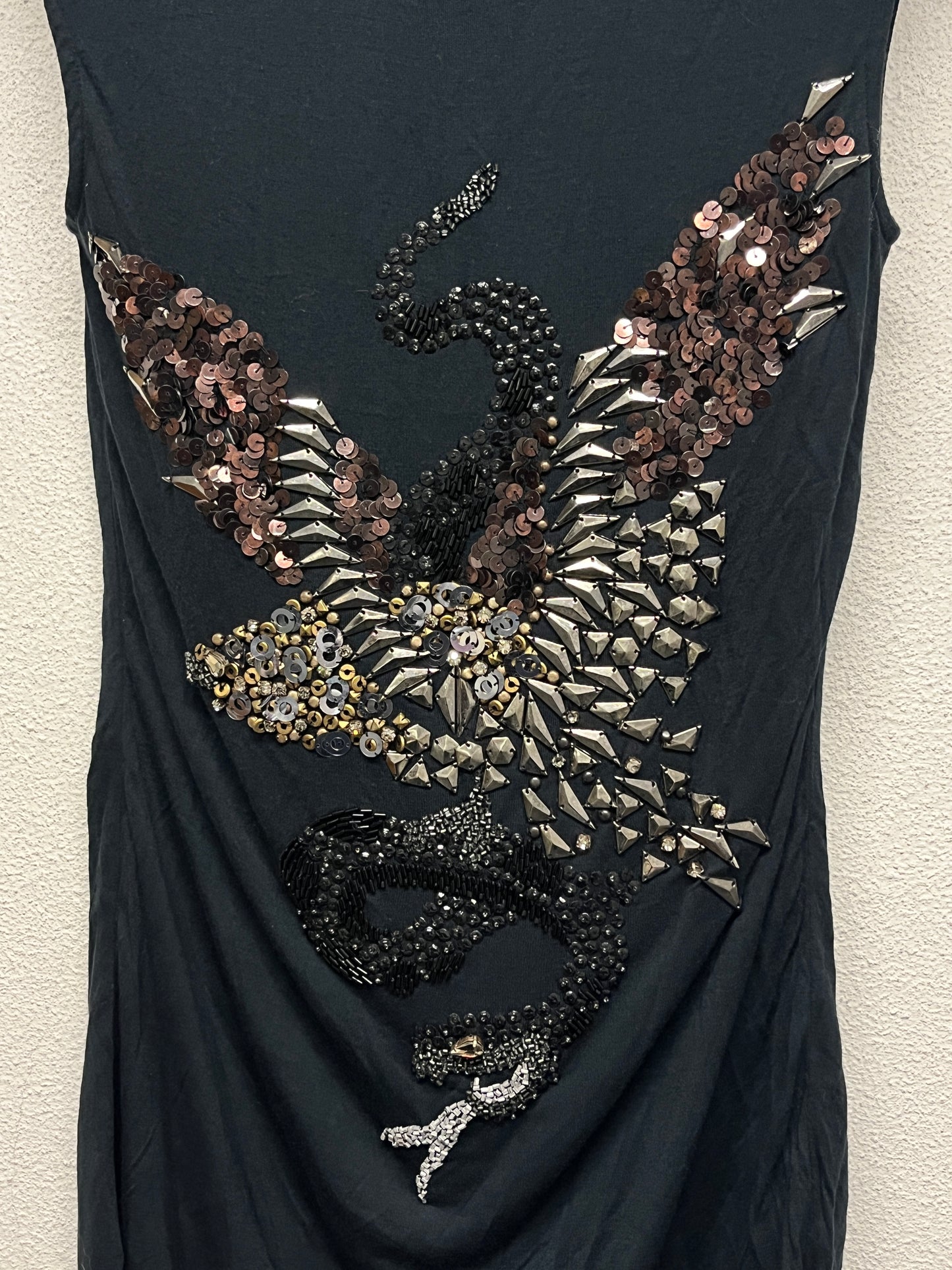 LANVIN sleeveless sequin maxi top or mini dress with shoulder pads (XS)