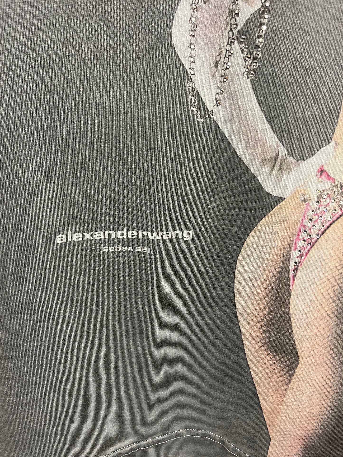 ALEXANDER WANG grey graphic tee with rhinestones (XL)