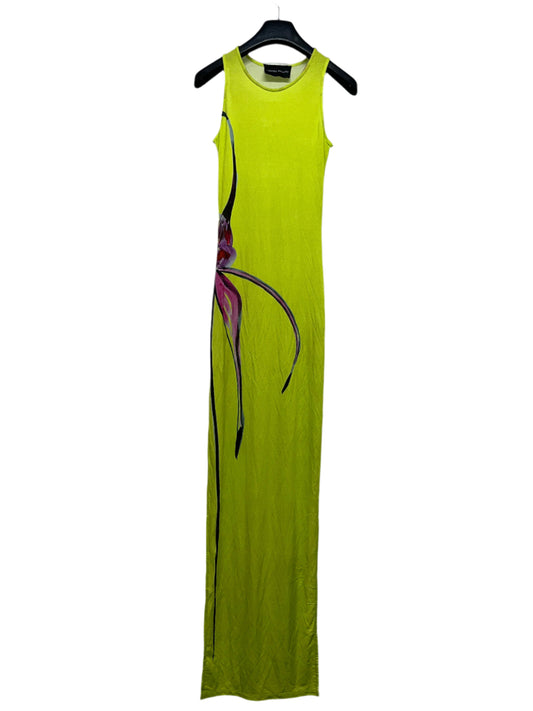 LOUISA BALLOU green stretchy maxi flower print dress (M)