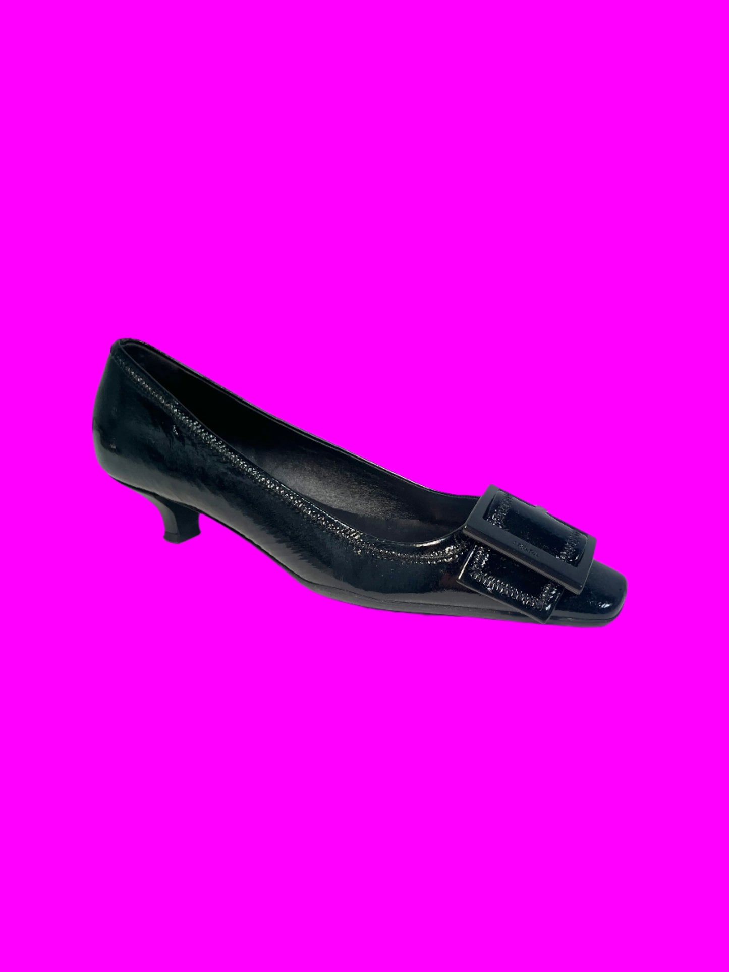 PRADA leather black buckled squared toe kitten heels (36IT/37EU)
