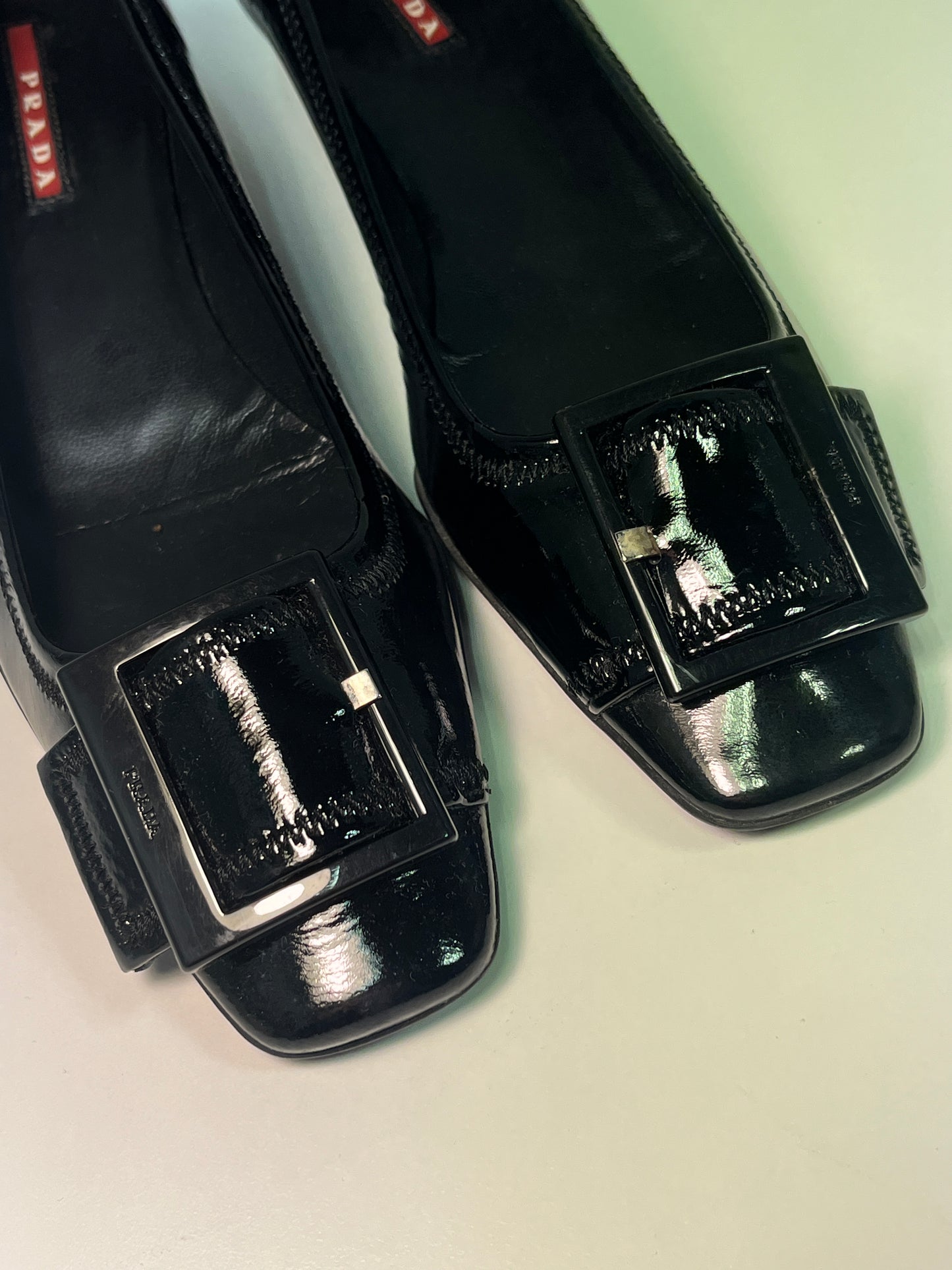 PRADA leather black buckled squared toe kitten heels (36IT/37EU)