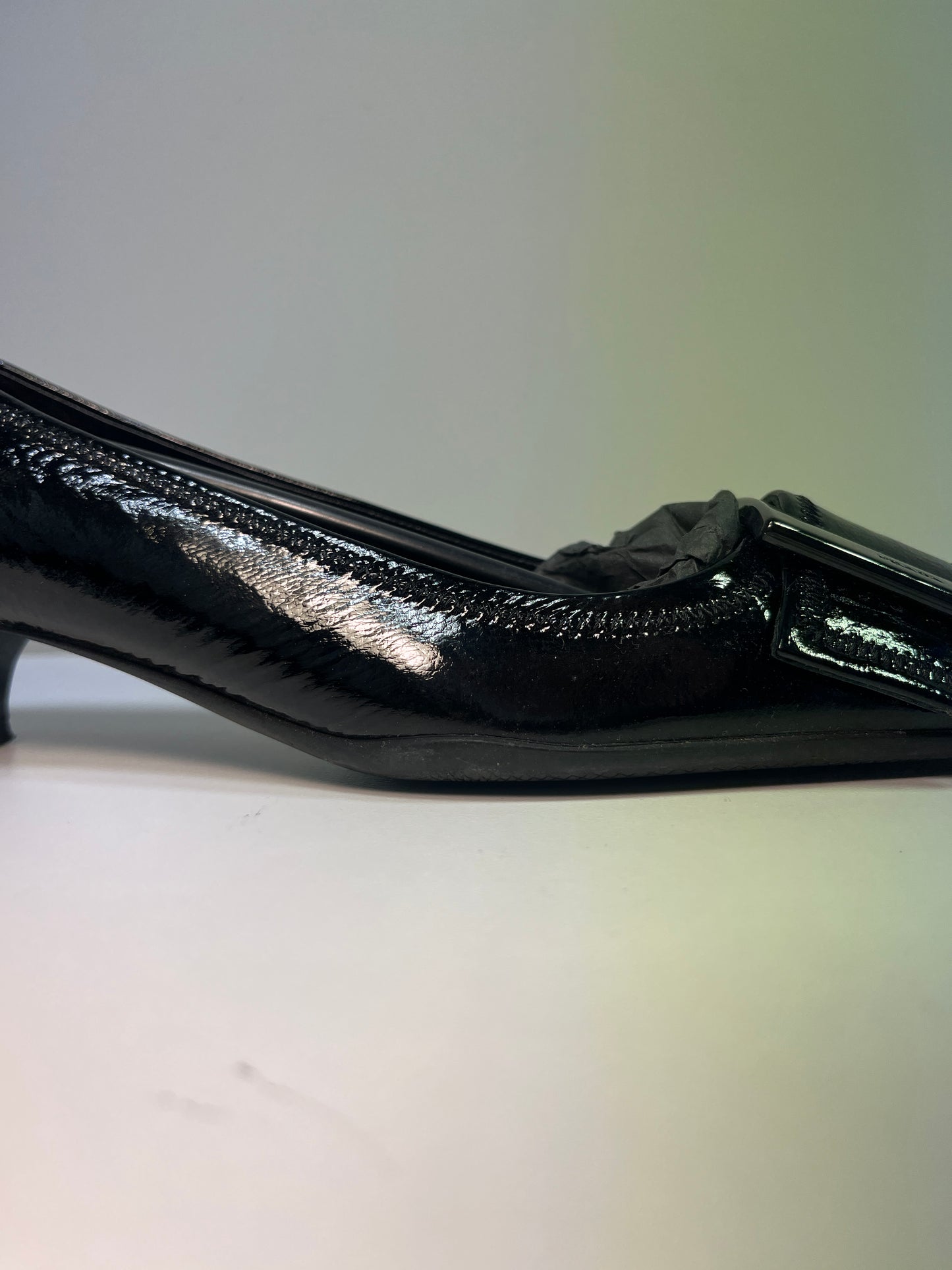 PRADA leather black buckled squared toe kitten heels (36IT/37EU)