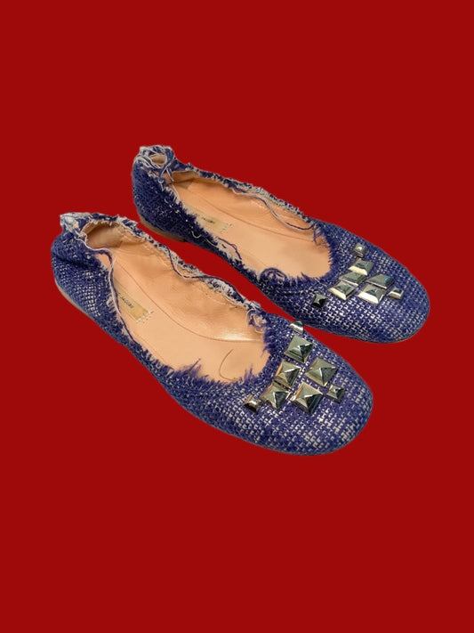 MARC JACOBS distressed tweed studed ballerinas (37.5)