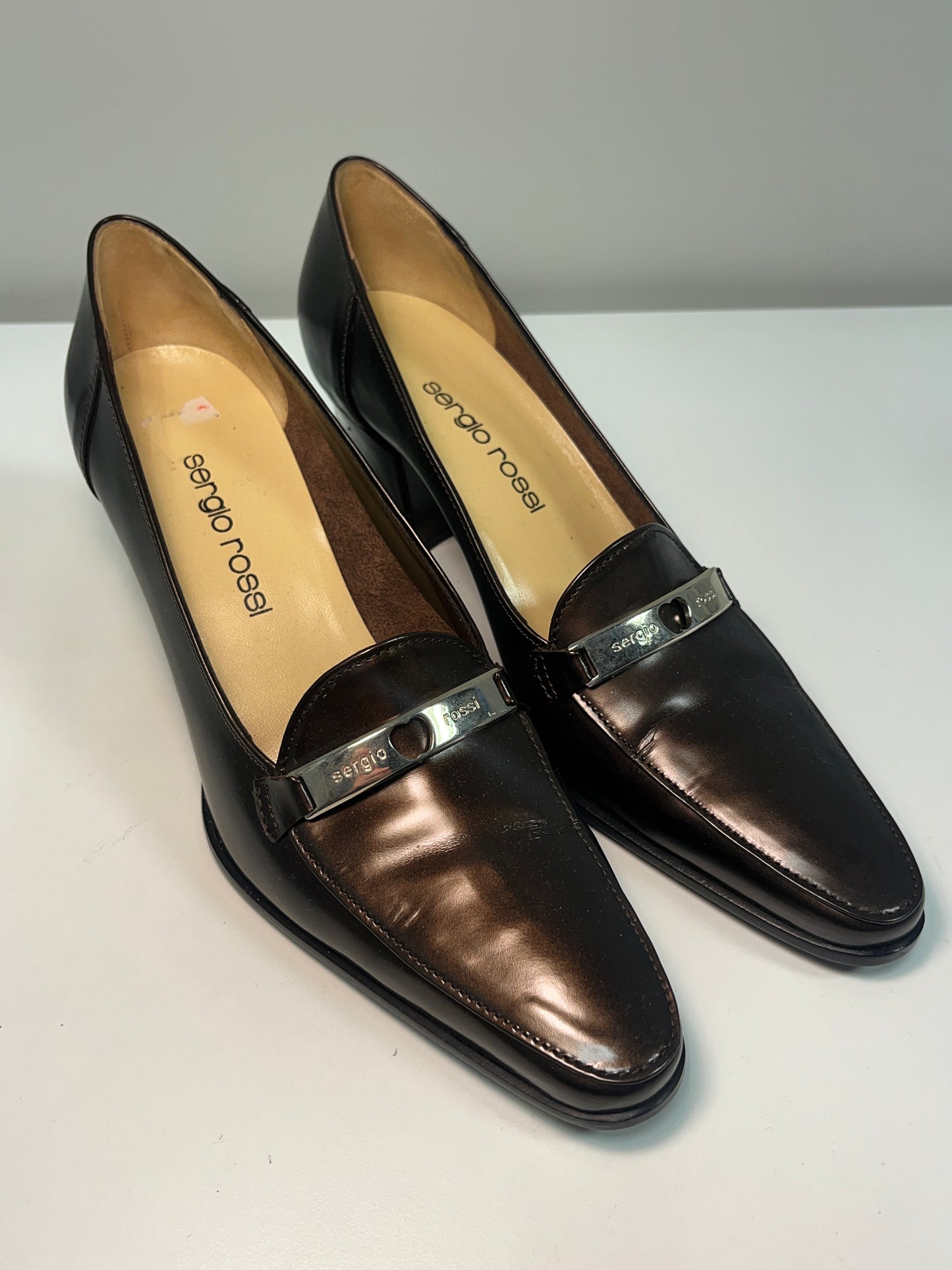 SERGIO ROSSI patent leather pointy loafer pumps (38.5)