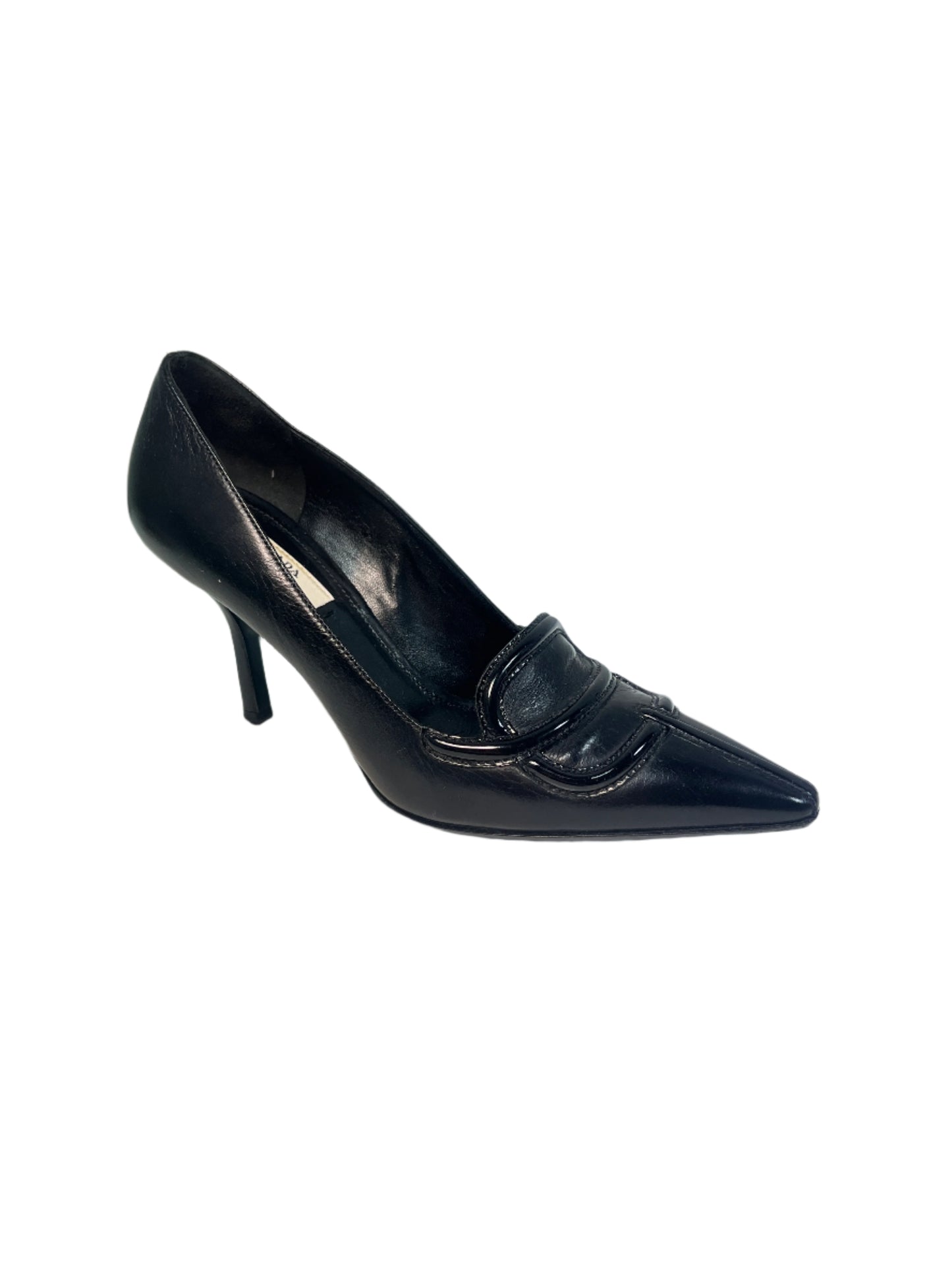 PRADA black leather biker pointy heels (37EU)