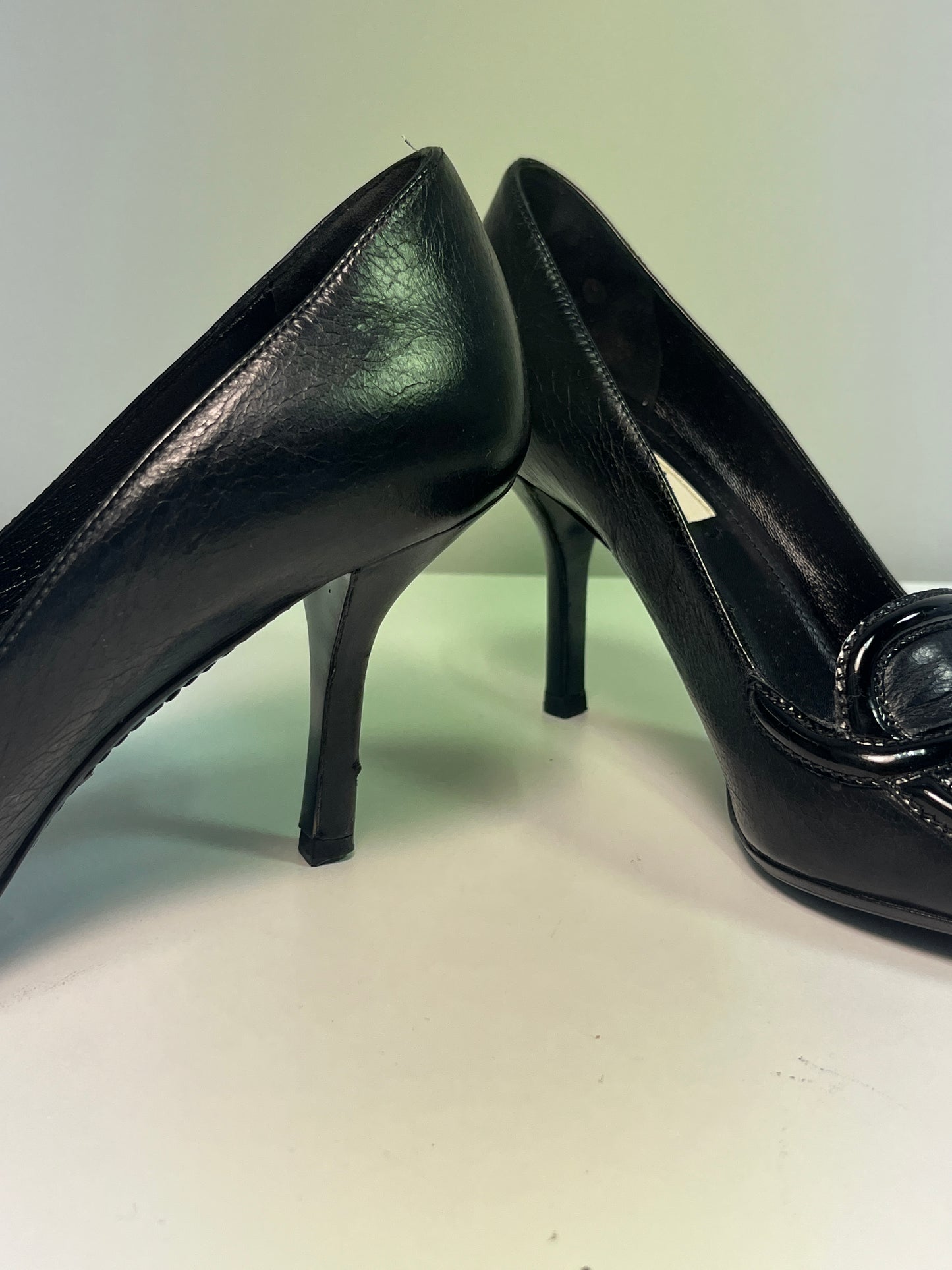 PRADA black leather biker pointy heels (37EU)