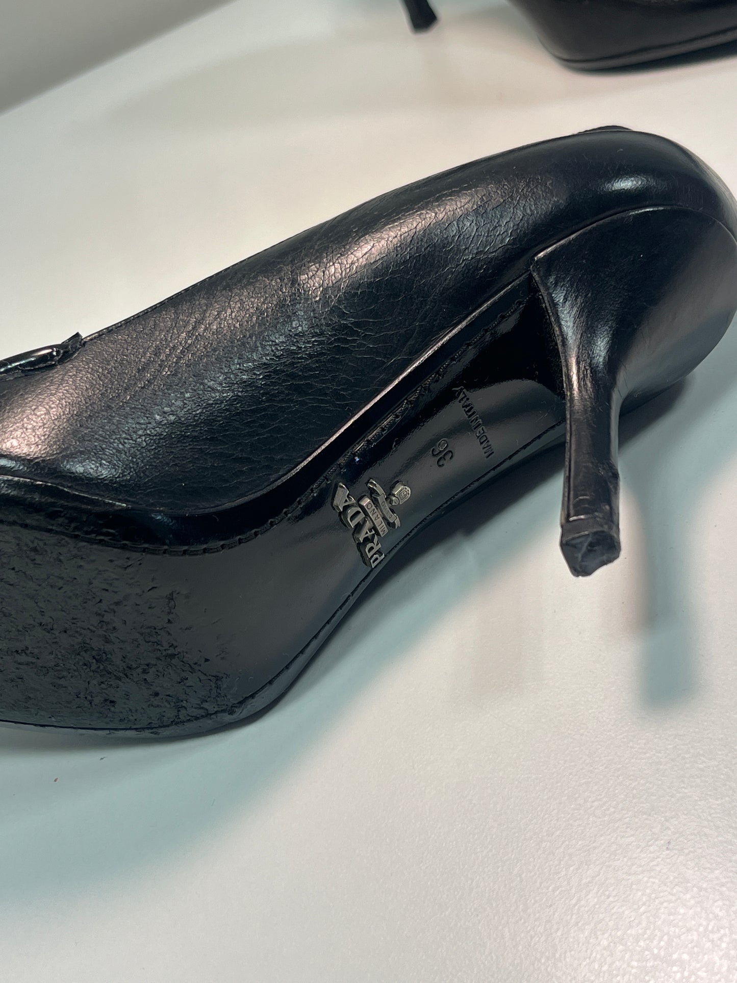 PRADA black leather biker pointy heels (37EU)