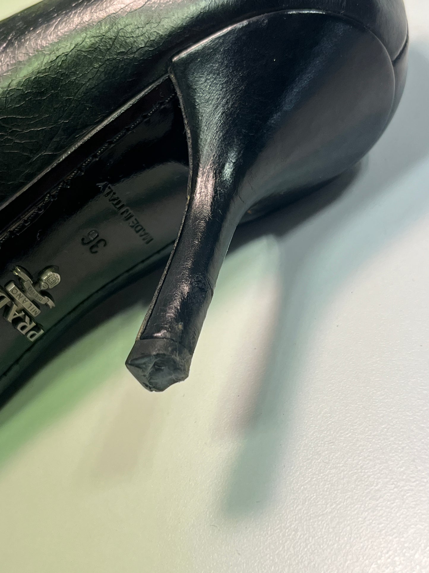PRADA black leather biker pointy heels (37EU)