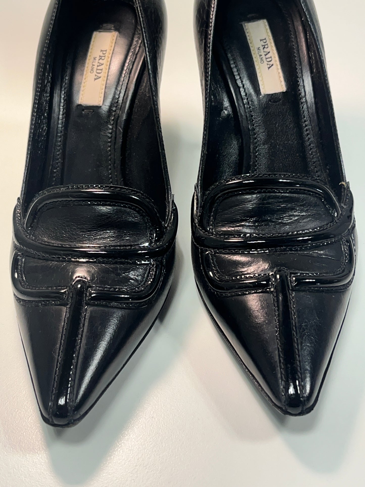 PRADA black leather biker pointy heels (37EU)