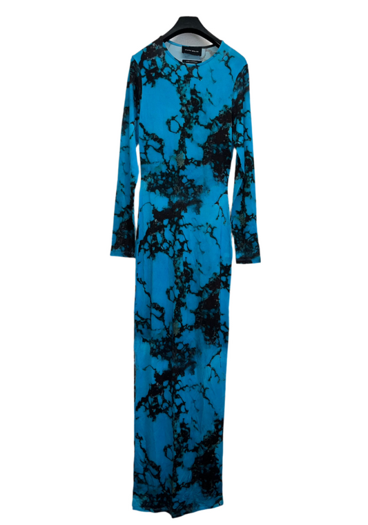 LOUISA BALLOU blue marble longsleeve maxi dress (L)