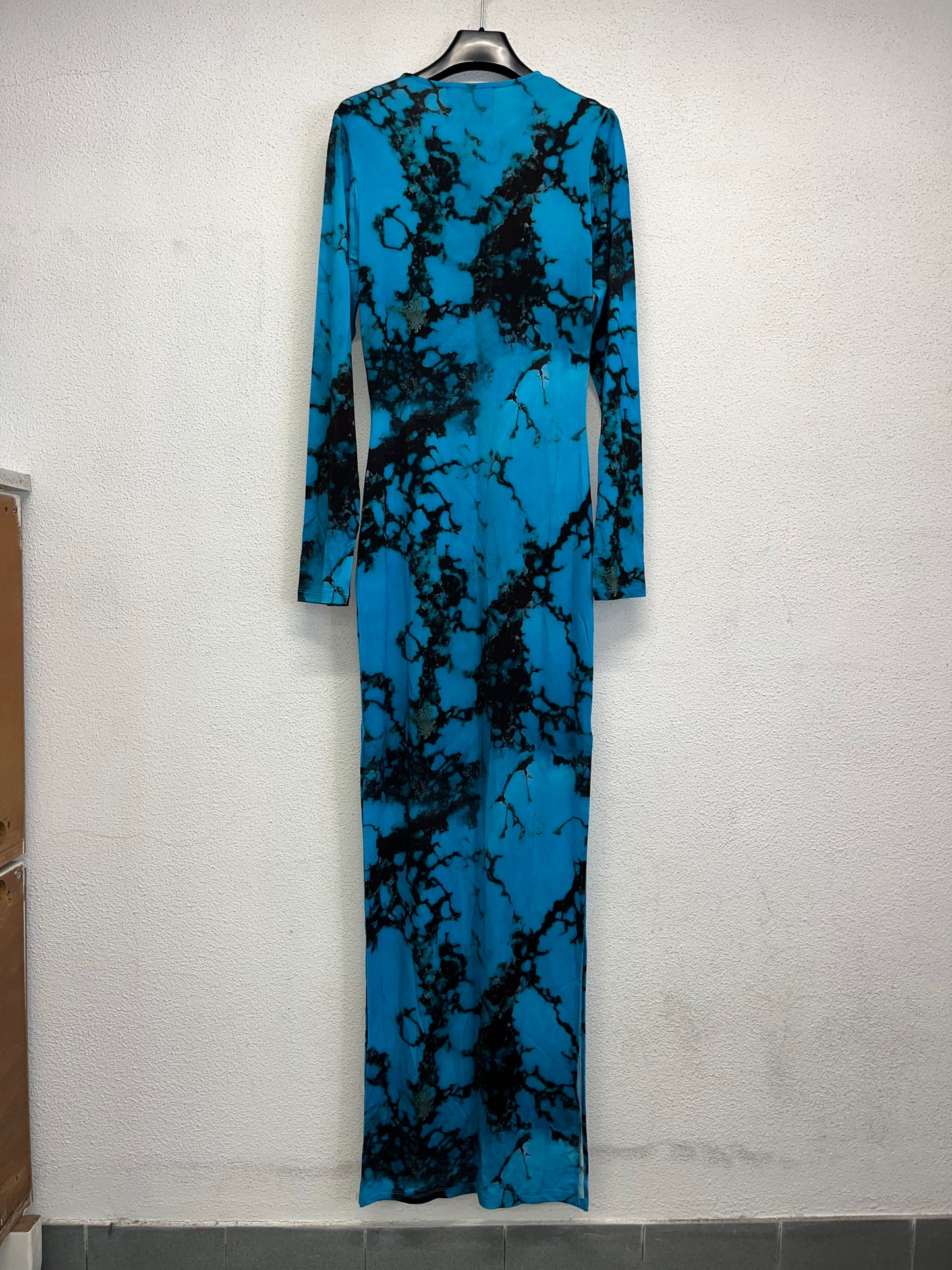 LOUISA BALLOU blue marble longsleeve maxi dress (L)