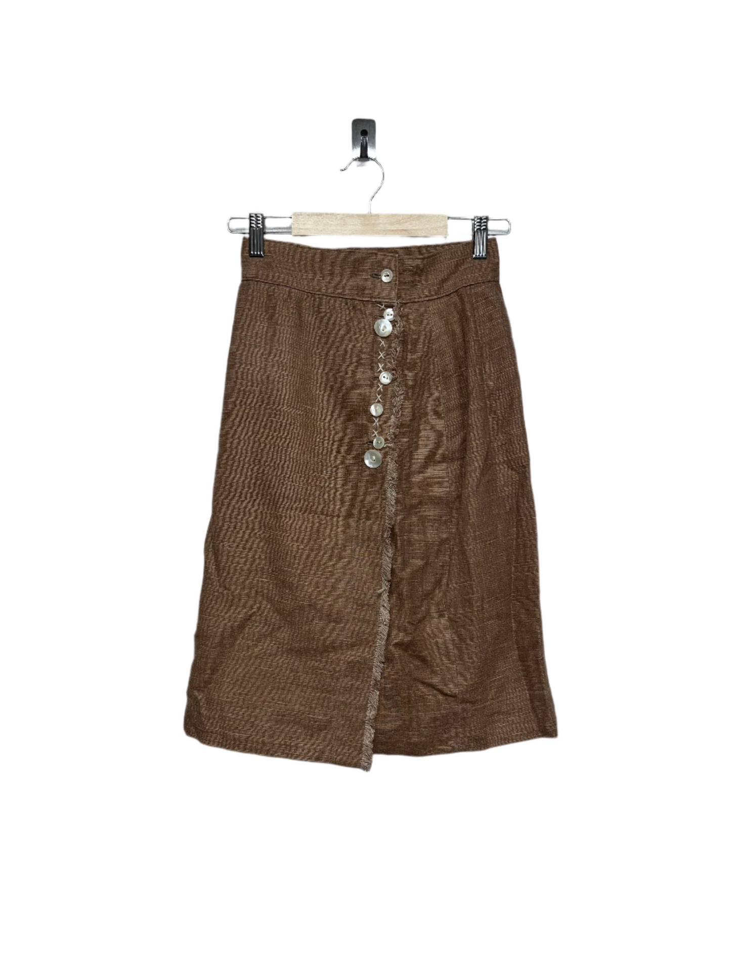 VINTAGE brown distressed linen skirt (XS)
