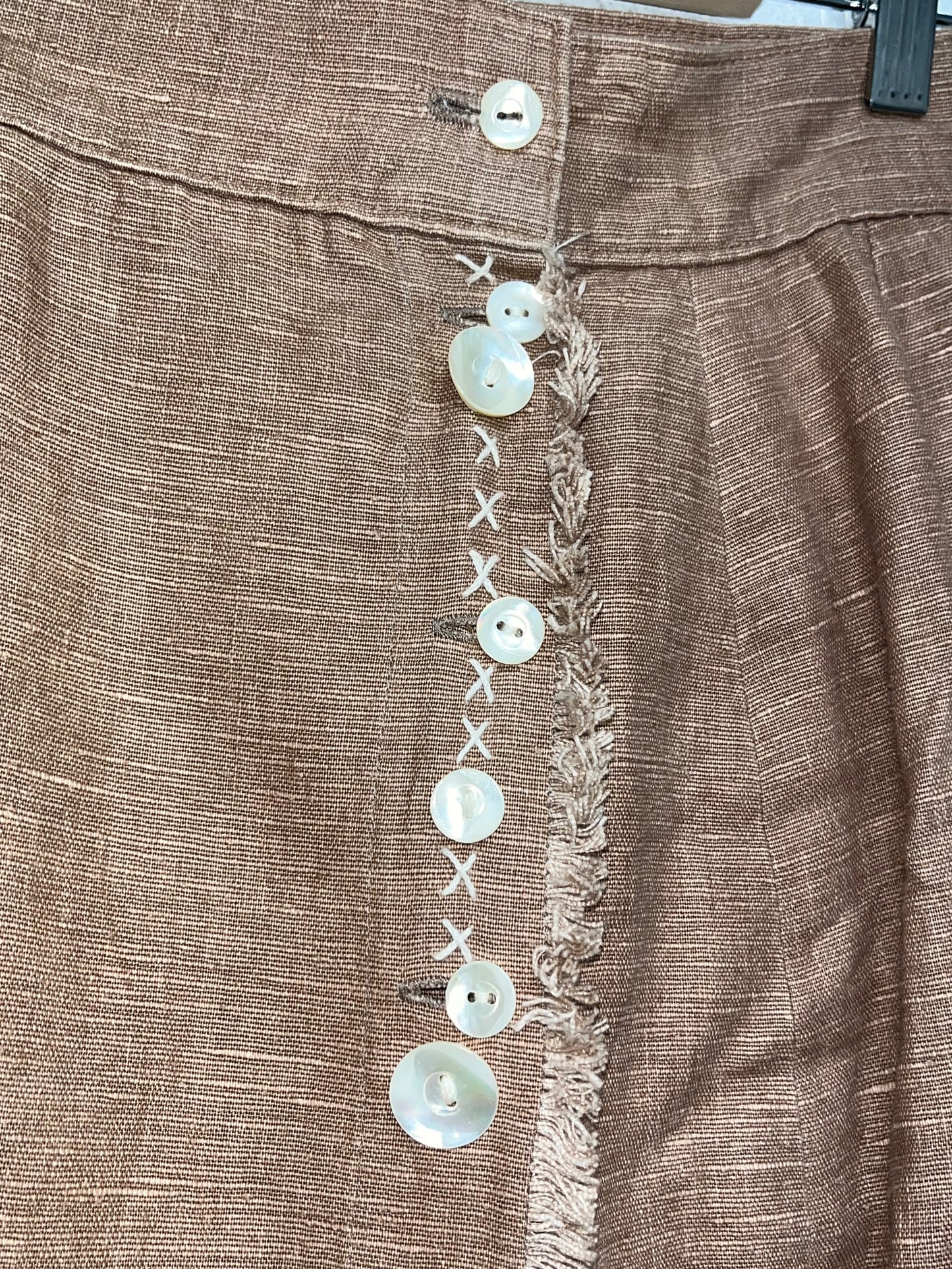 VINTAGE brown distressed linen skirt (XS)