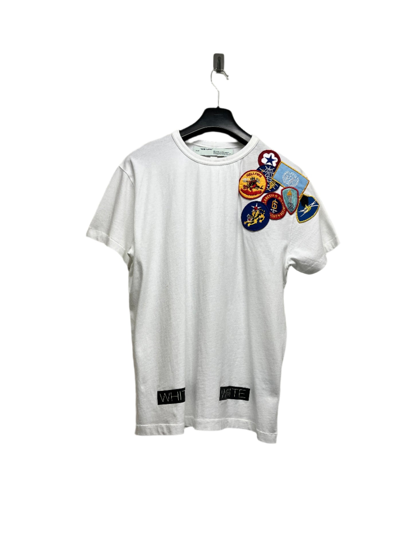 OFF-WHITE by Virgil Abloh rare white cotton tee with patches (M)