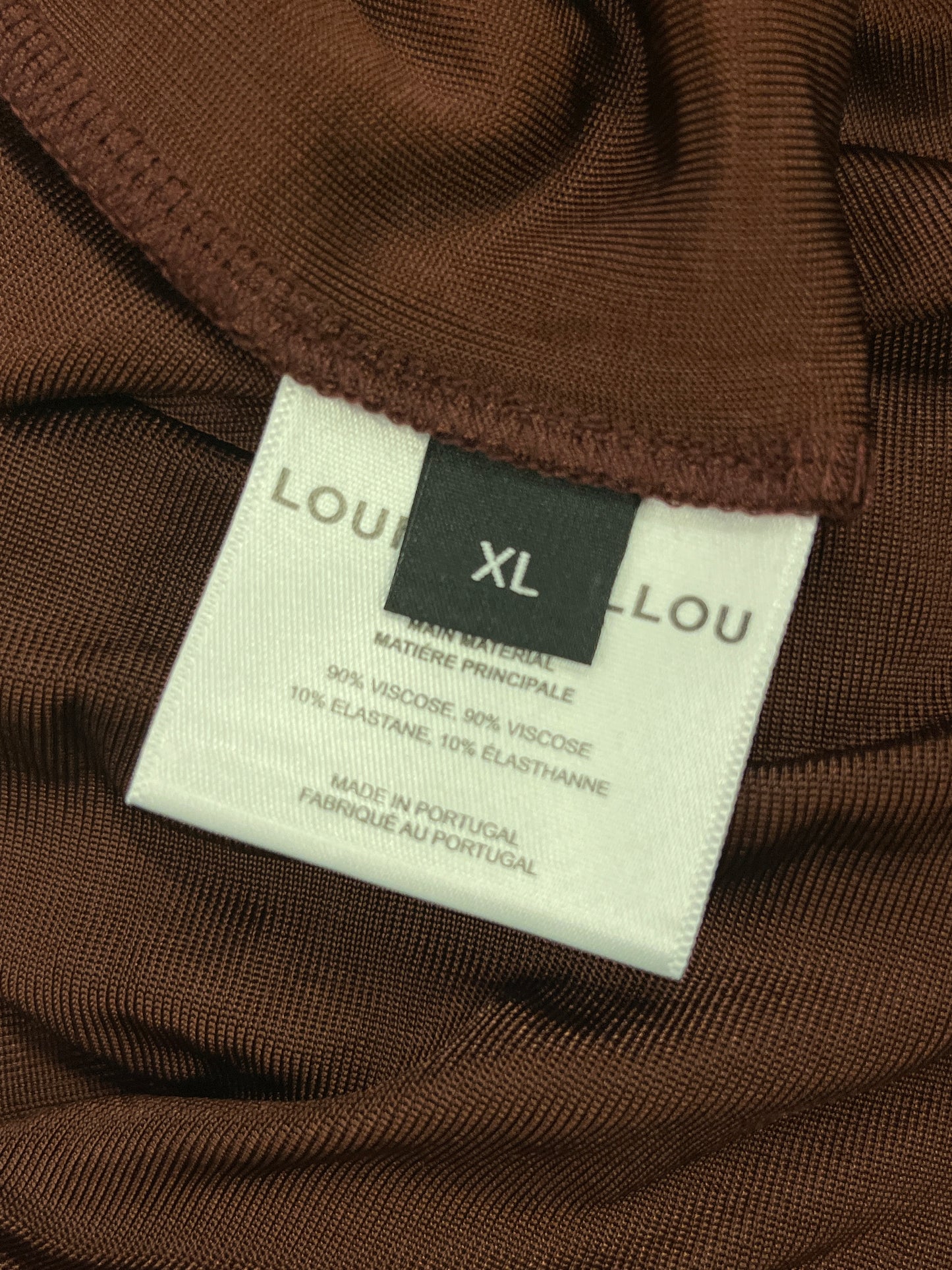 LOUISA BALLOU brown asymmetrical draped midi skirt with golden hoop (XL)