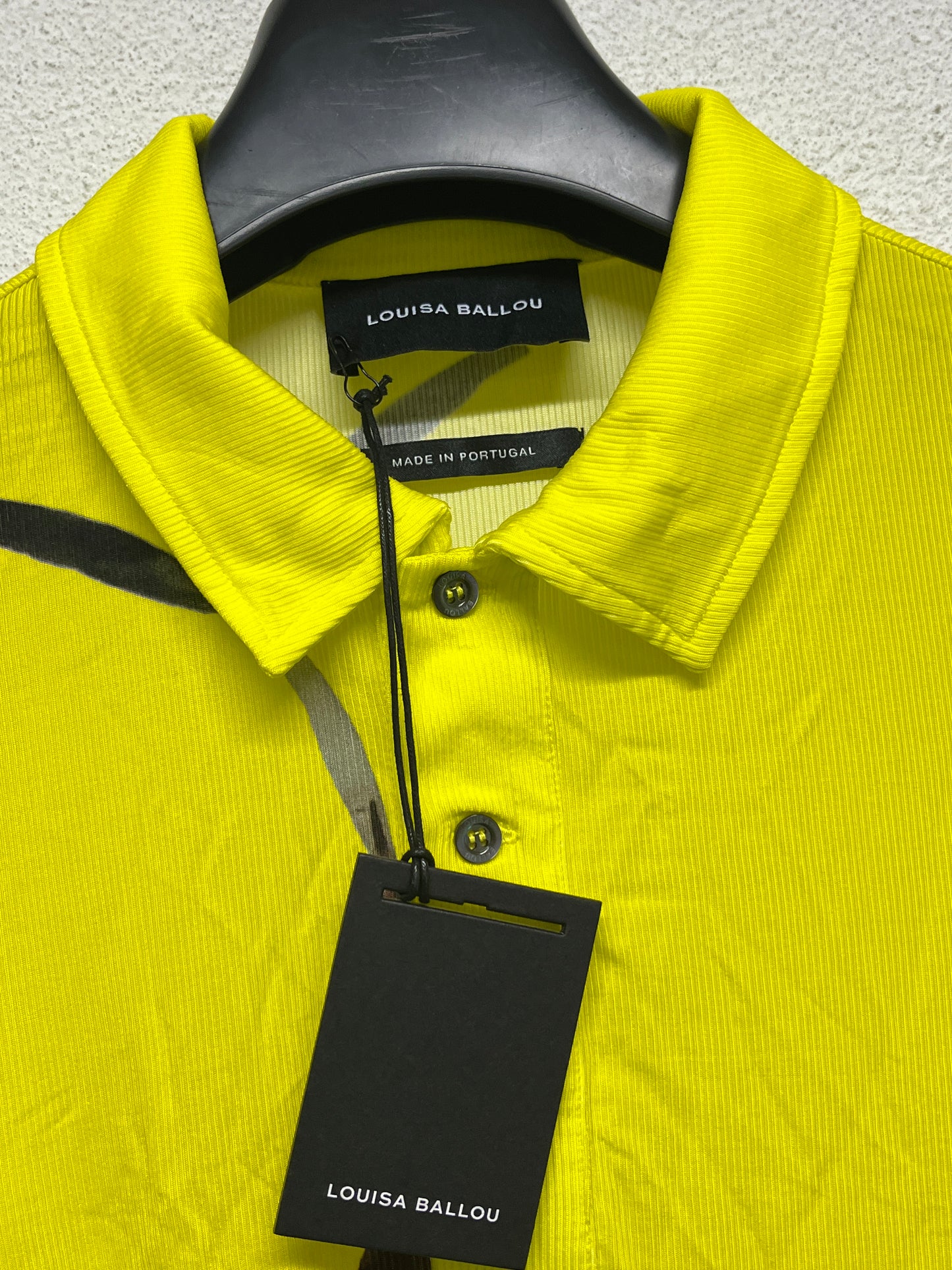 LOUISA BALLOU graphic flower yellow ribbed polo shirt (XL)