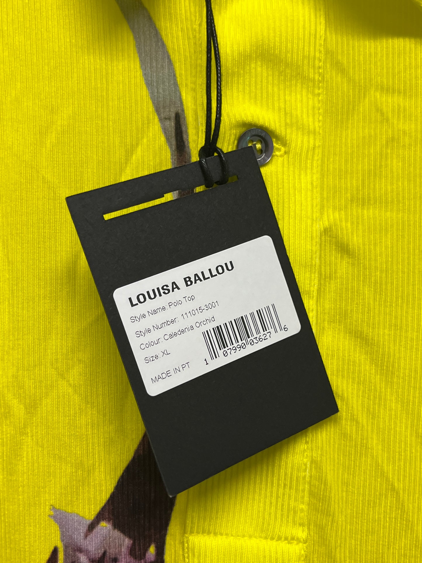 LOUISA BALLOU graphic flower yellow ribbed polo shirt (XL)