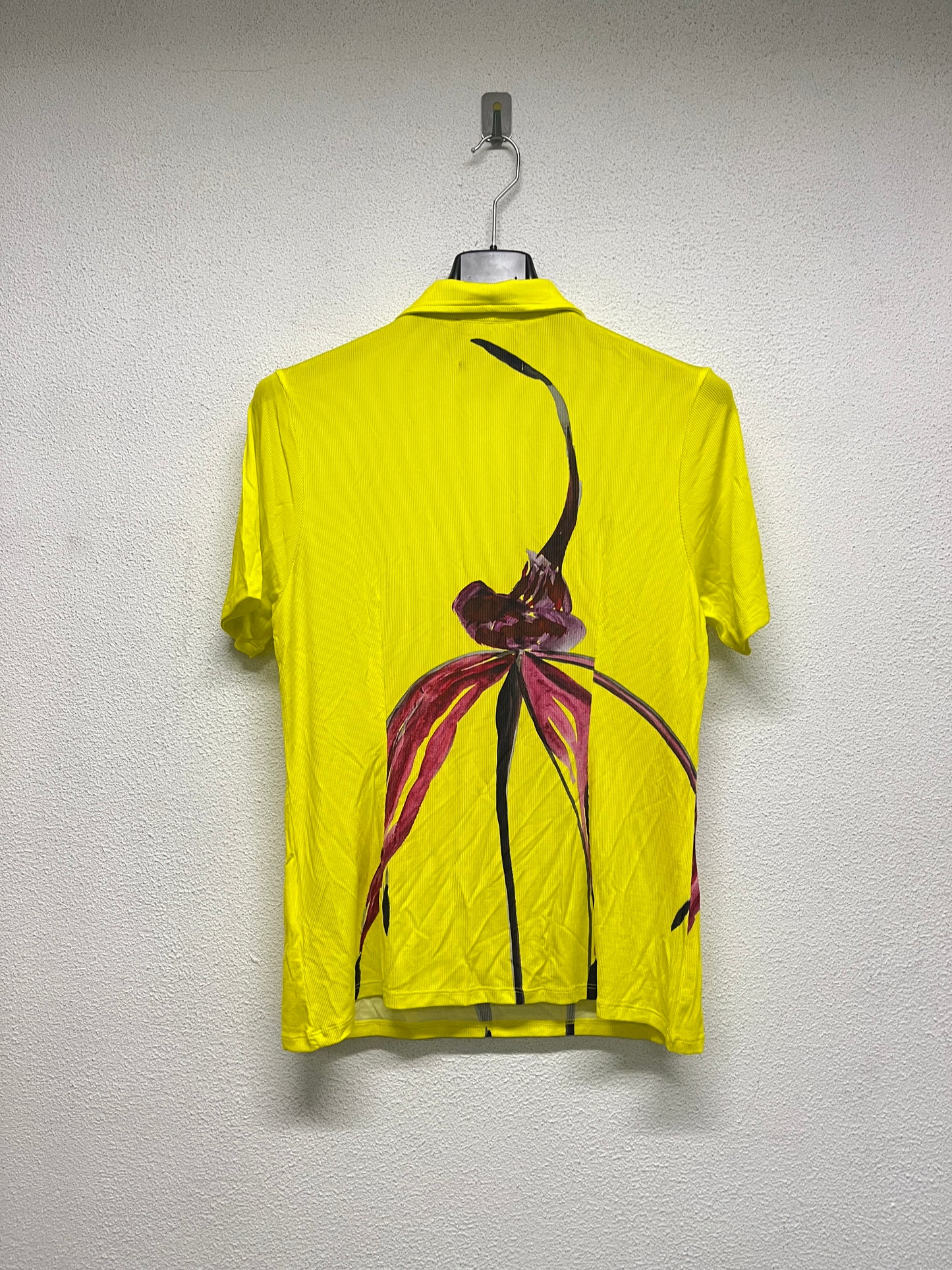 LOUISA BALLOU graphic flower yellow ribbed polo shirt (XL)