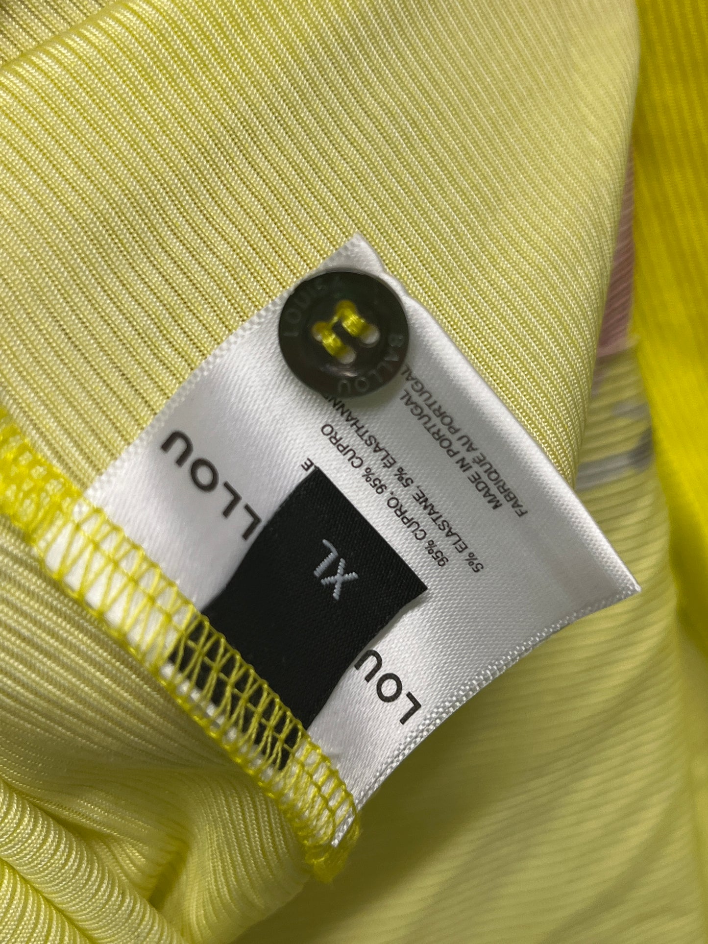 LOUISA BALLOU graphic flower yellow ribbed polo shirt (XL)