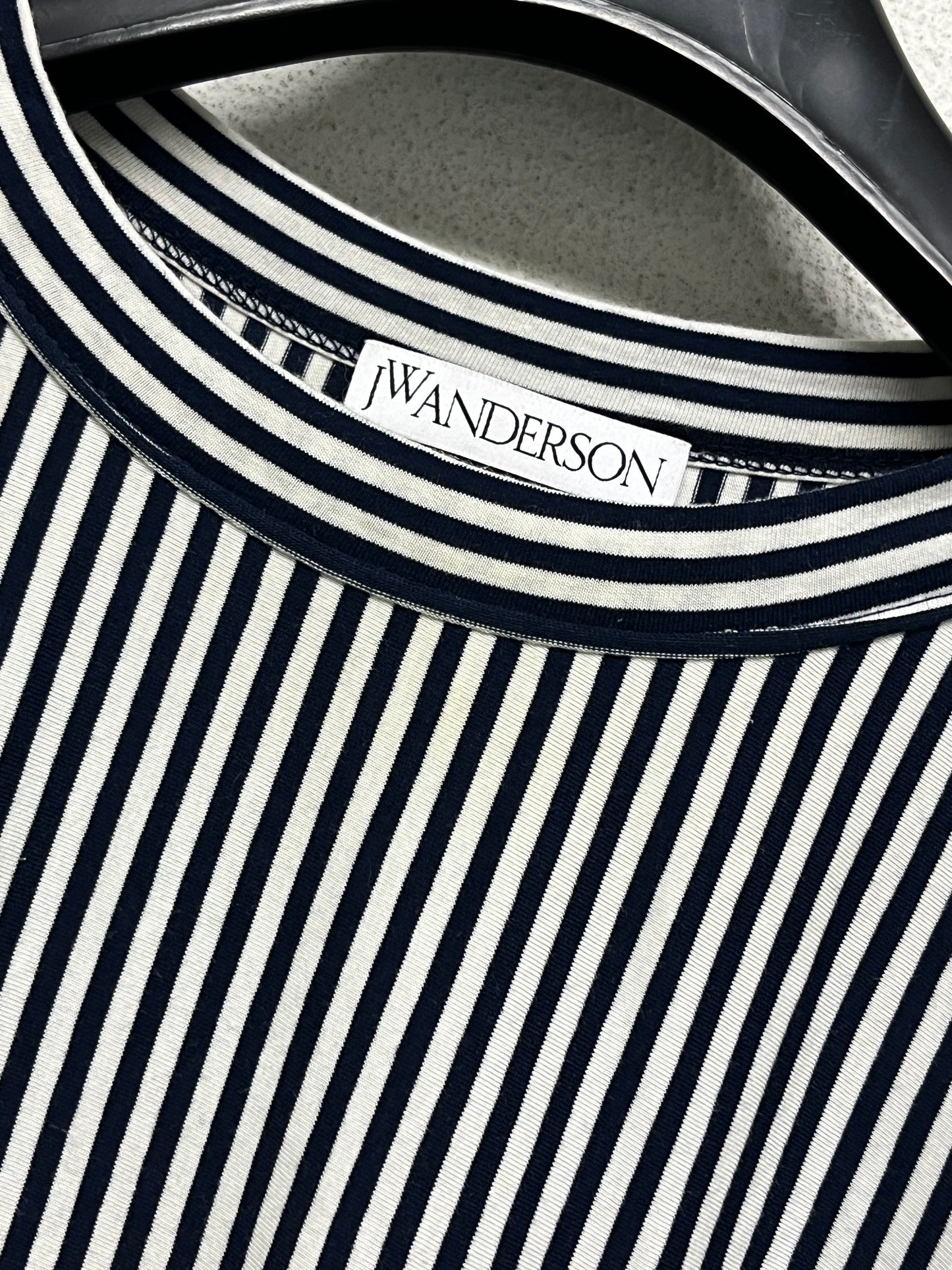 J.W. ANDERSON striped longsleeve top with fist cut-outs and chest logo (L)