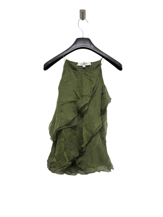 VALENTINO green cropped mesh multi-layer asymmetrical silk top (M)