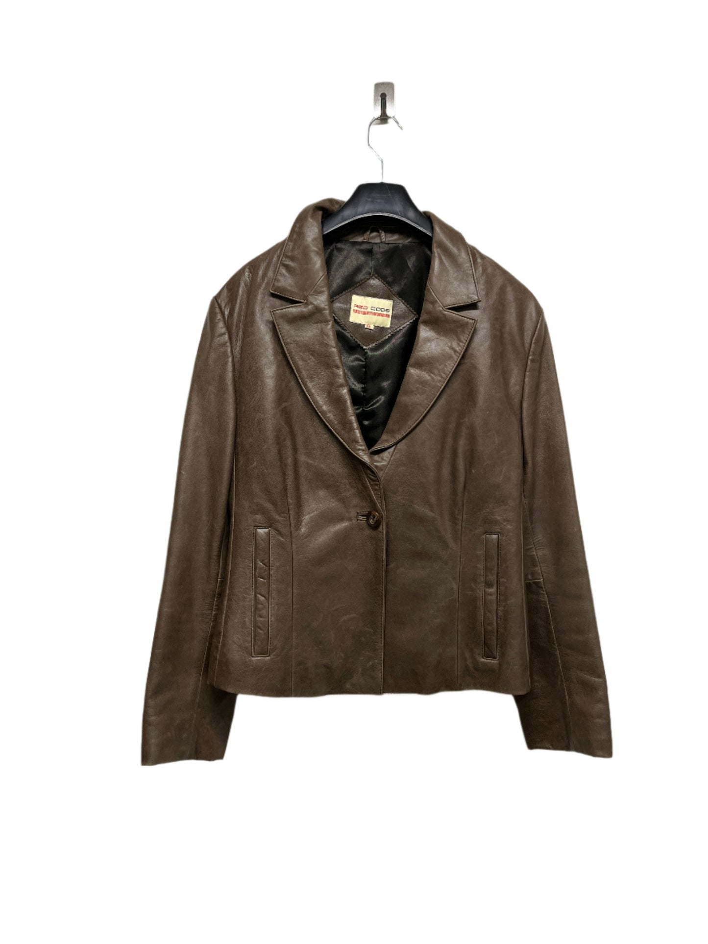 VINTAGE leather brown one button blazer-jacket (L)